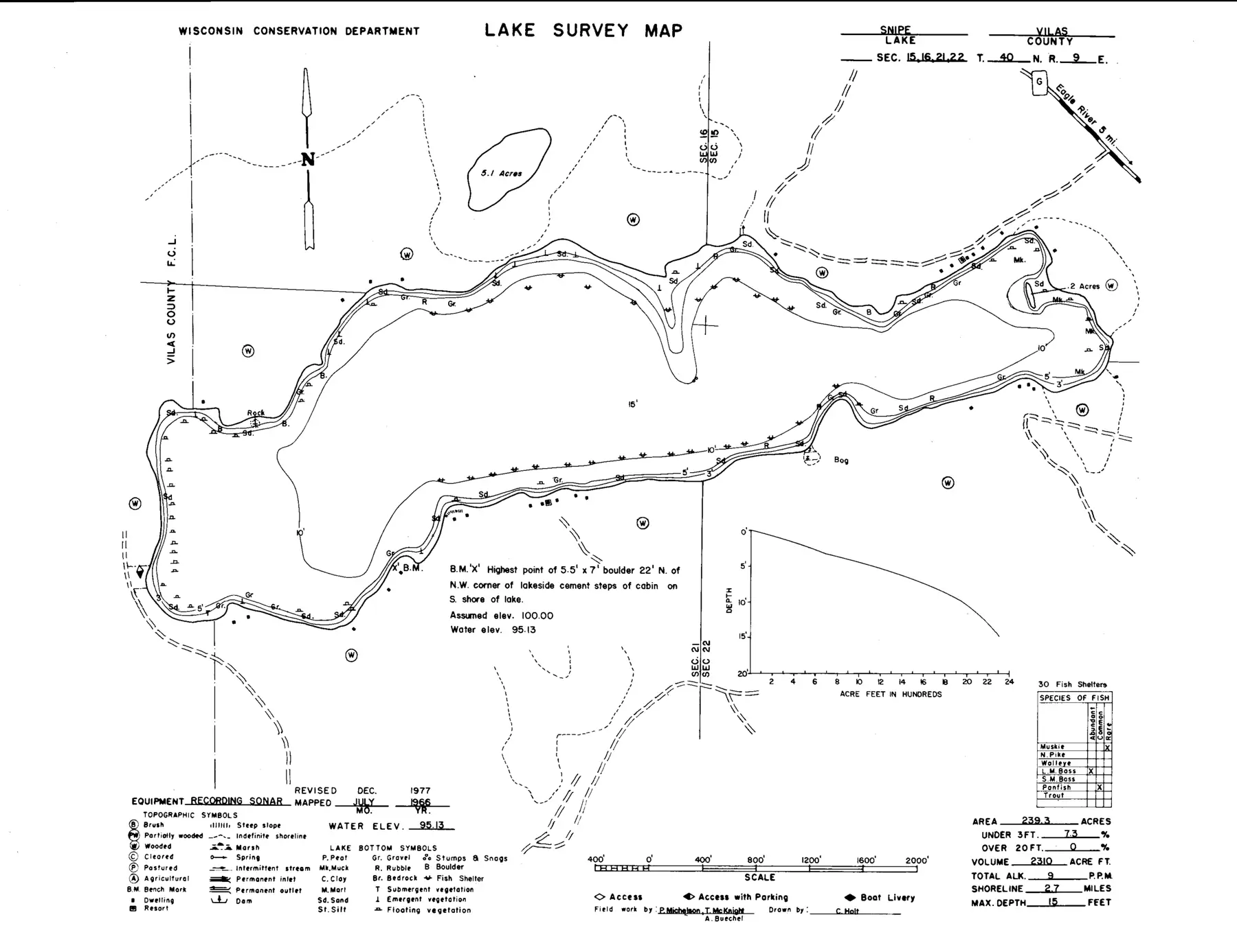 DNR survey map of Snipe Lake, with depths in feet. Tap to zoom.