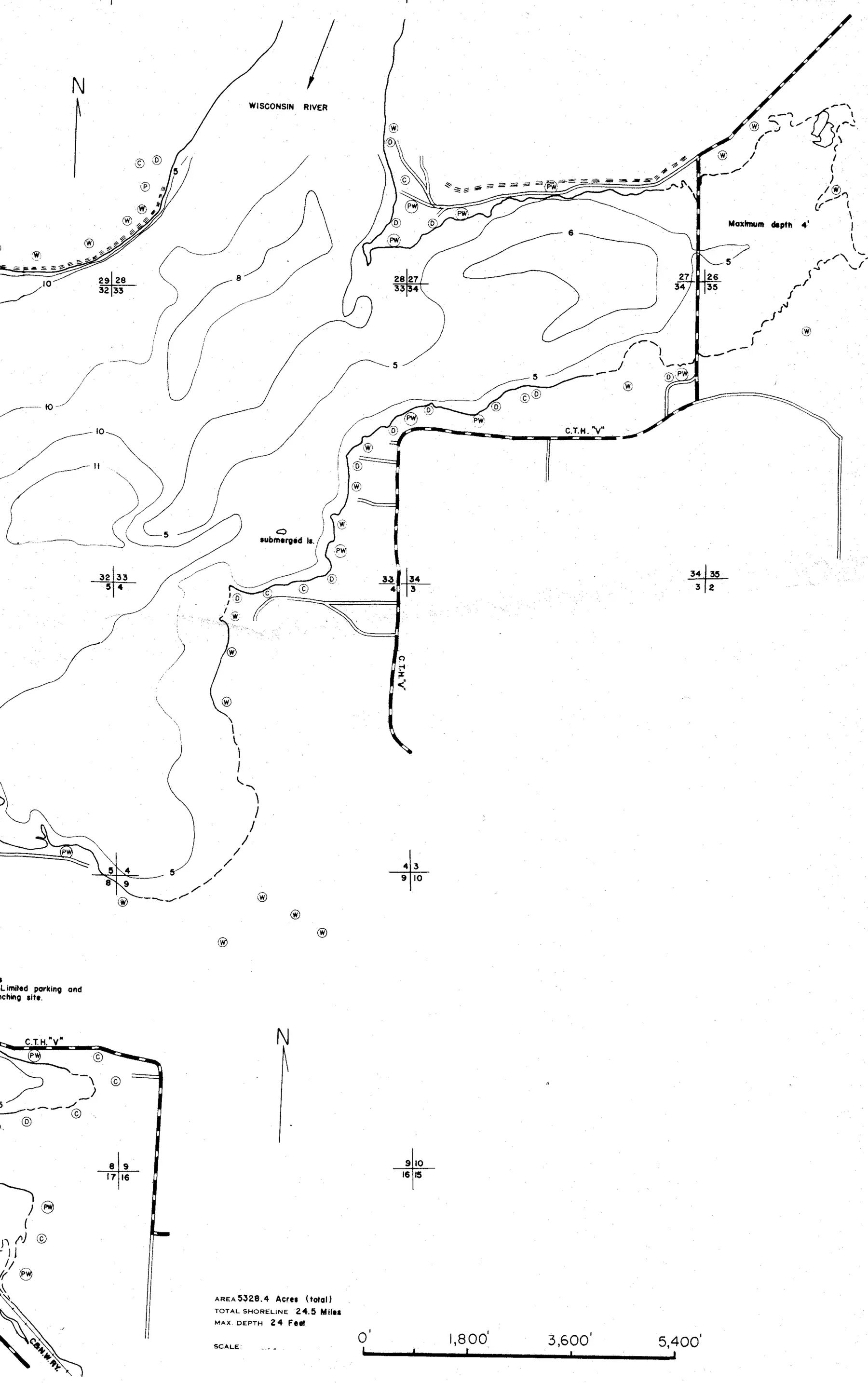 DNR survey map of Lake Wisconsin, sheet 2 of 4, with depths in feet. Tap to zoom.