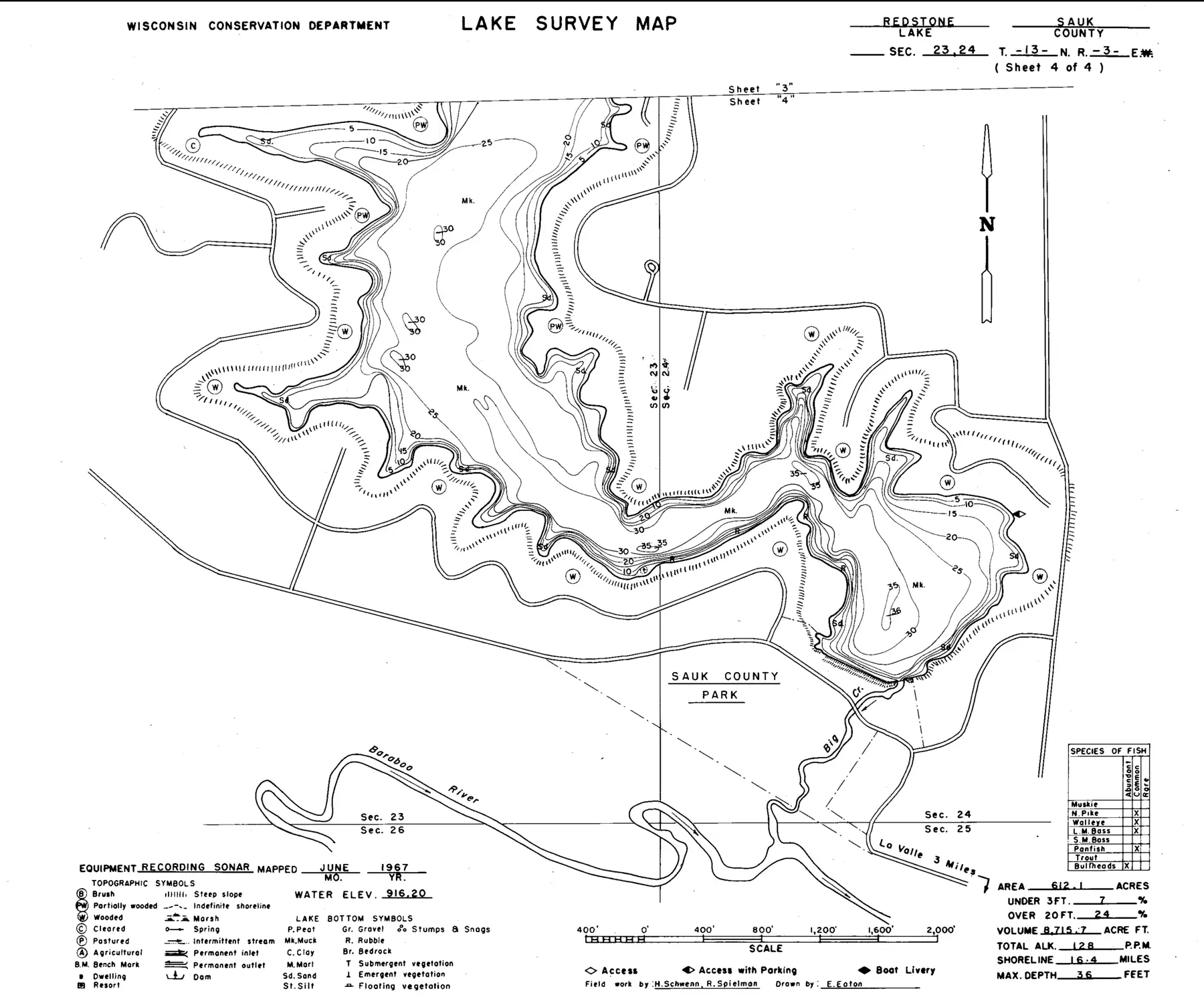 DNR survey map of Redstone Lake, sheet 4 of 4. Tap to zoom.