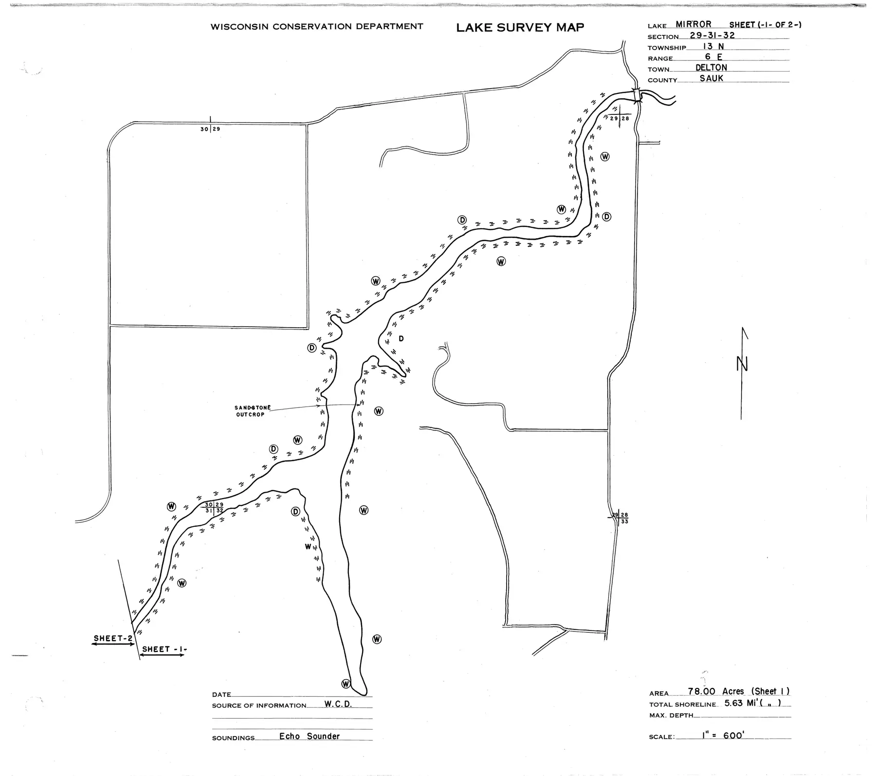 DNR survey map of Mirror Lake