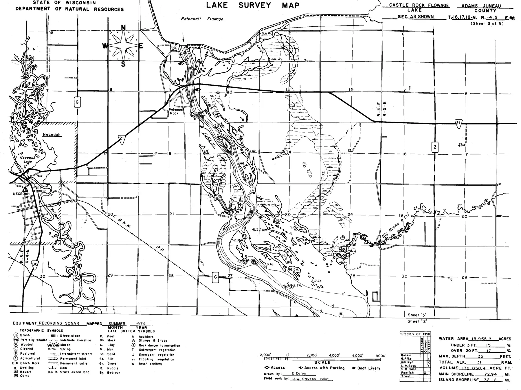 DNR survey map of Castle Rock Lake, sheet 3 of 3. Tap to zoom.