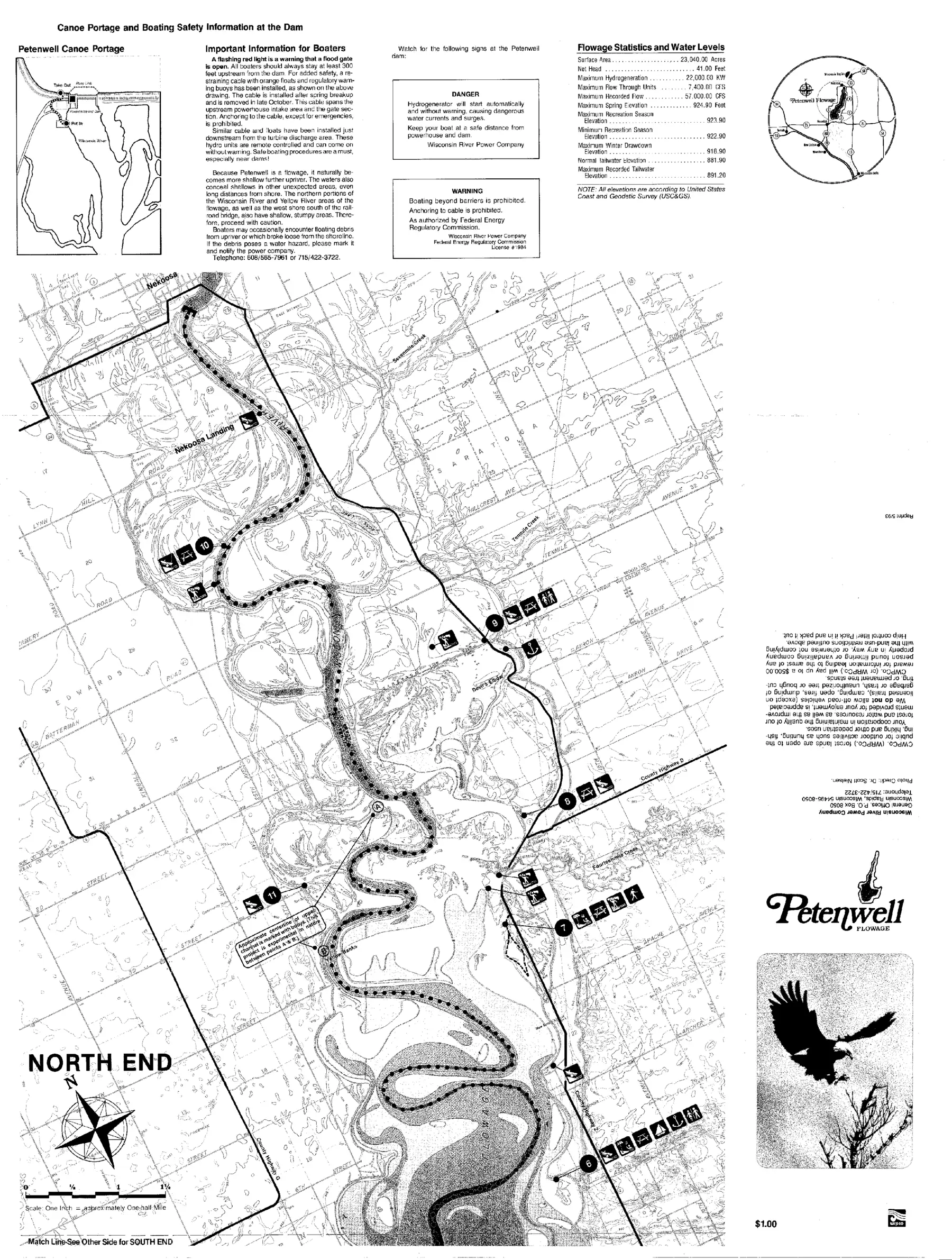 DNR survey map of Petenwell Lake, sheet 1 of 2, with depths in feet. Tap to zoom.