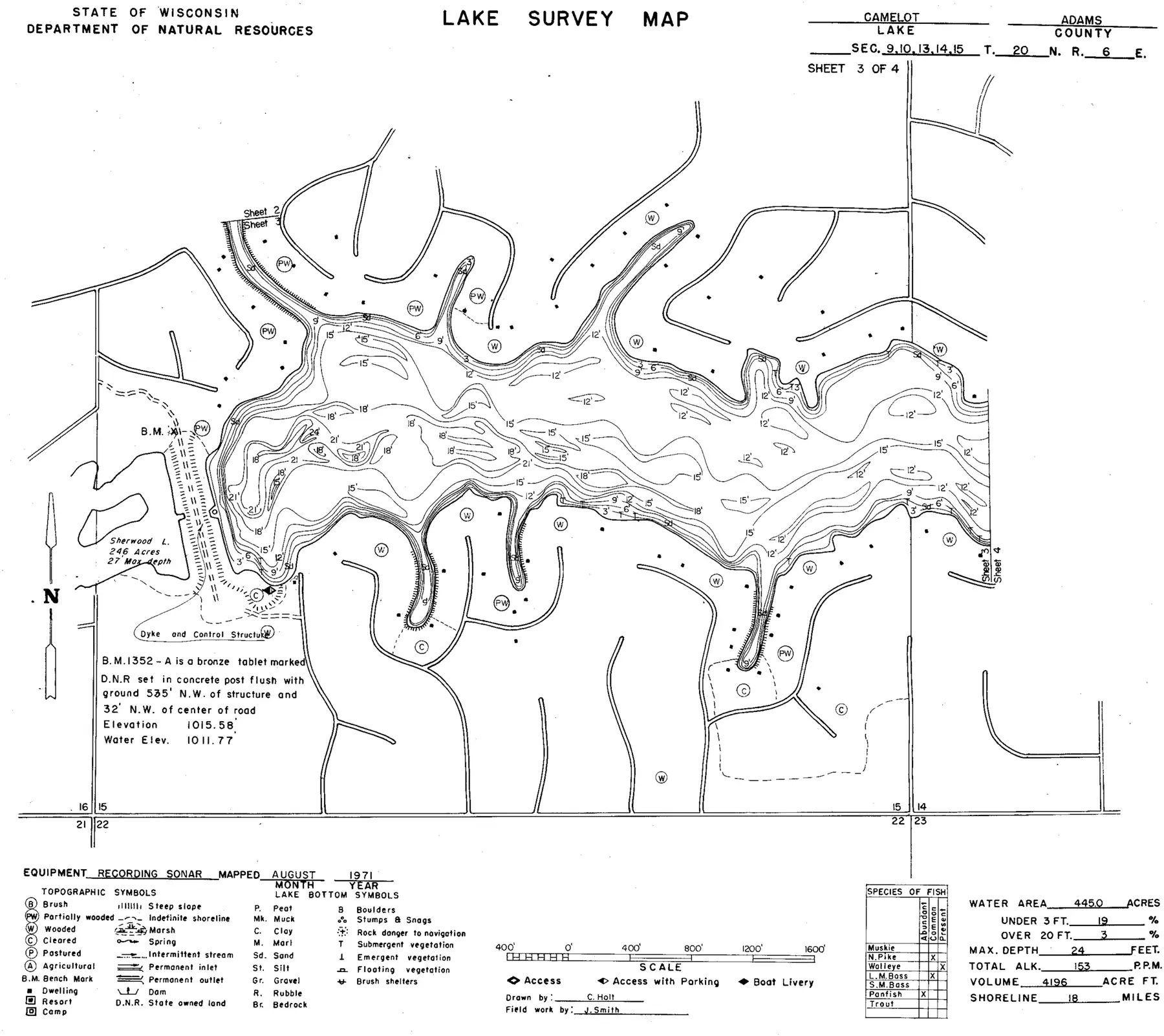 DNR survey map of Camelot Lake, sheet 3 of 4. Tap to zoom.