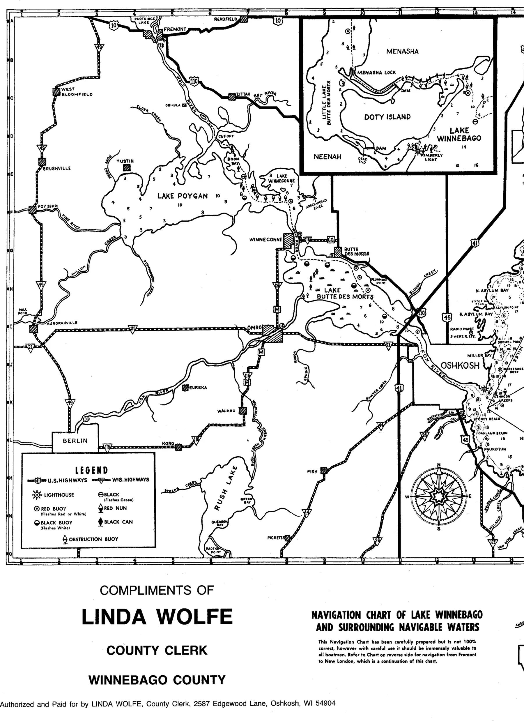 DNR survey map of Lake Butte des Morts, sheet 2 of 2, with depths in feet. Tap to zoom.