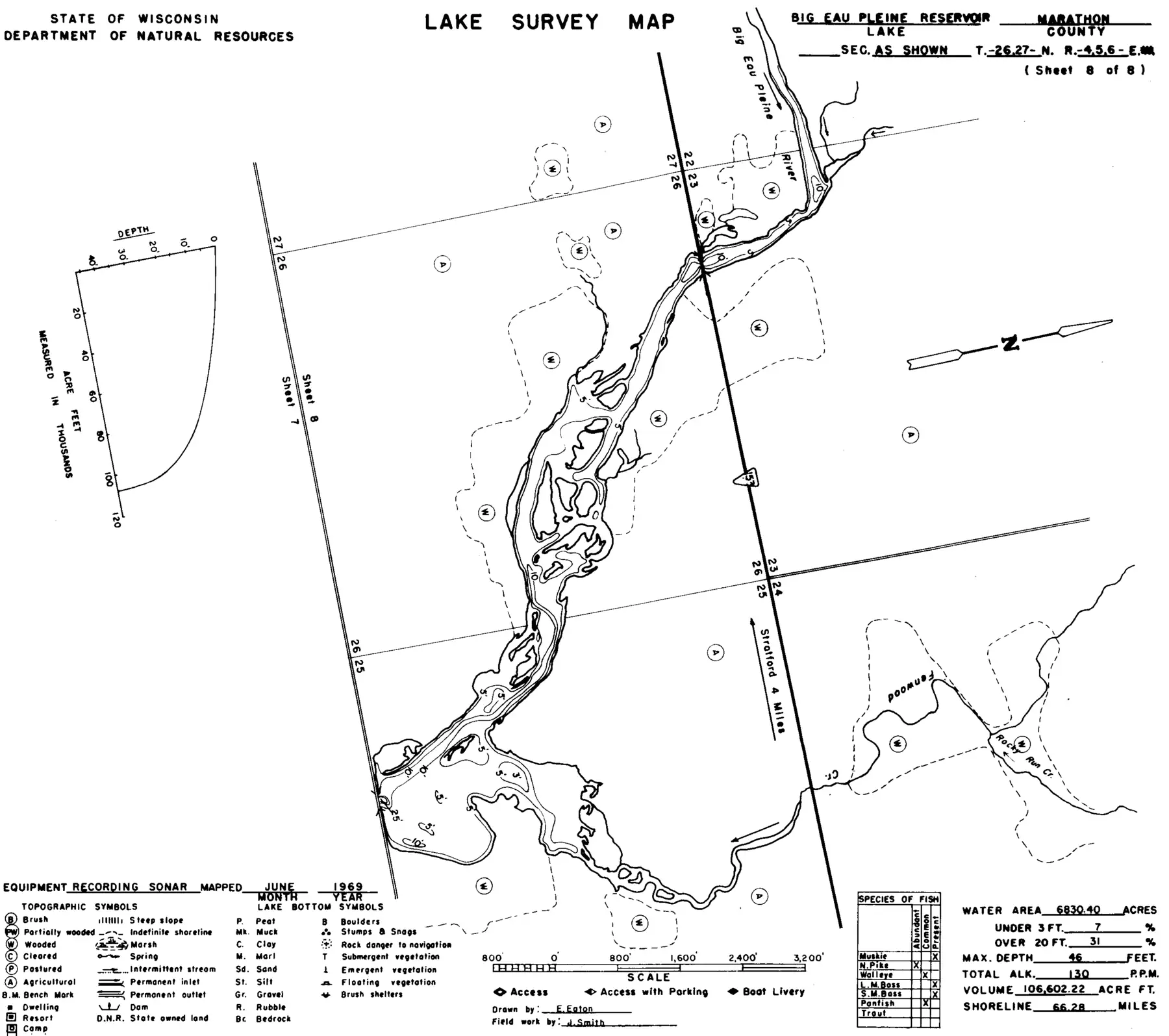 DNR survey map of Big Eau Pleine Reservoir, sheet 8 of 8. Tap to zoom.