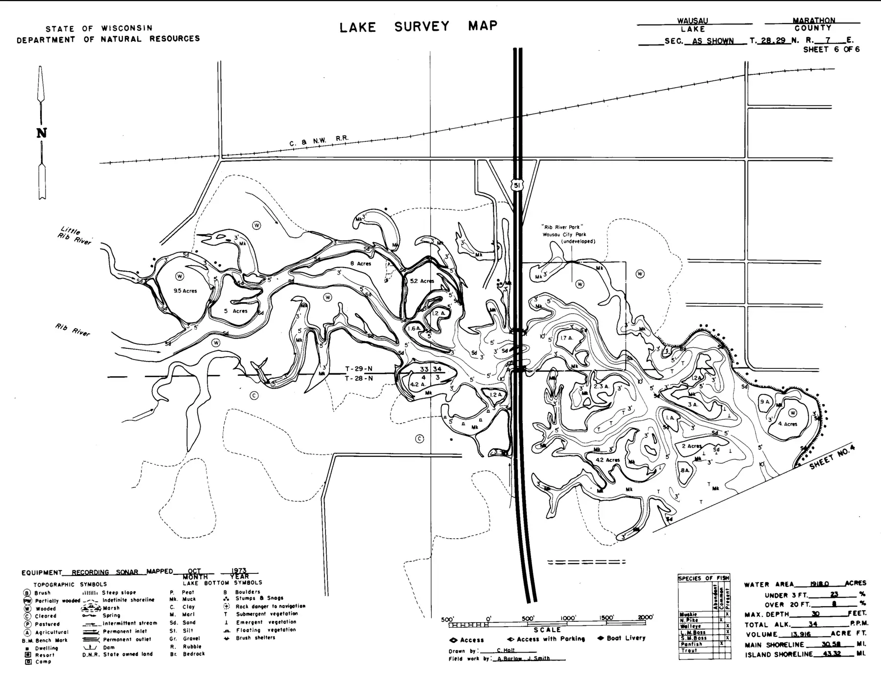 DNR survey map of Lake Wausau, sheet 6 of 6. Tap to zoom.