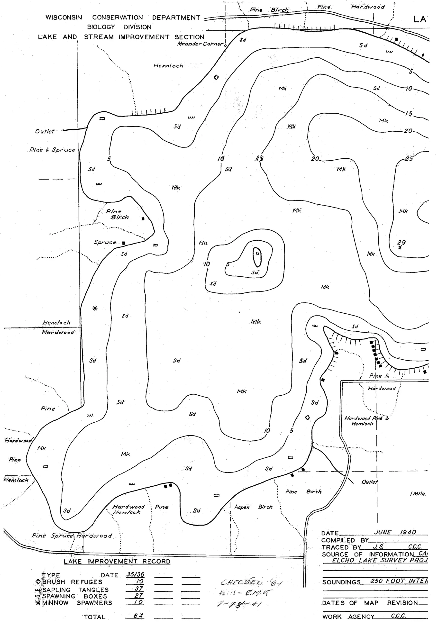 DNR survey map of Summit Lake, sheet 3 of 3. Tap to zoom.