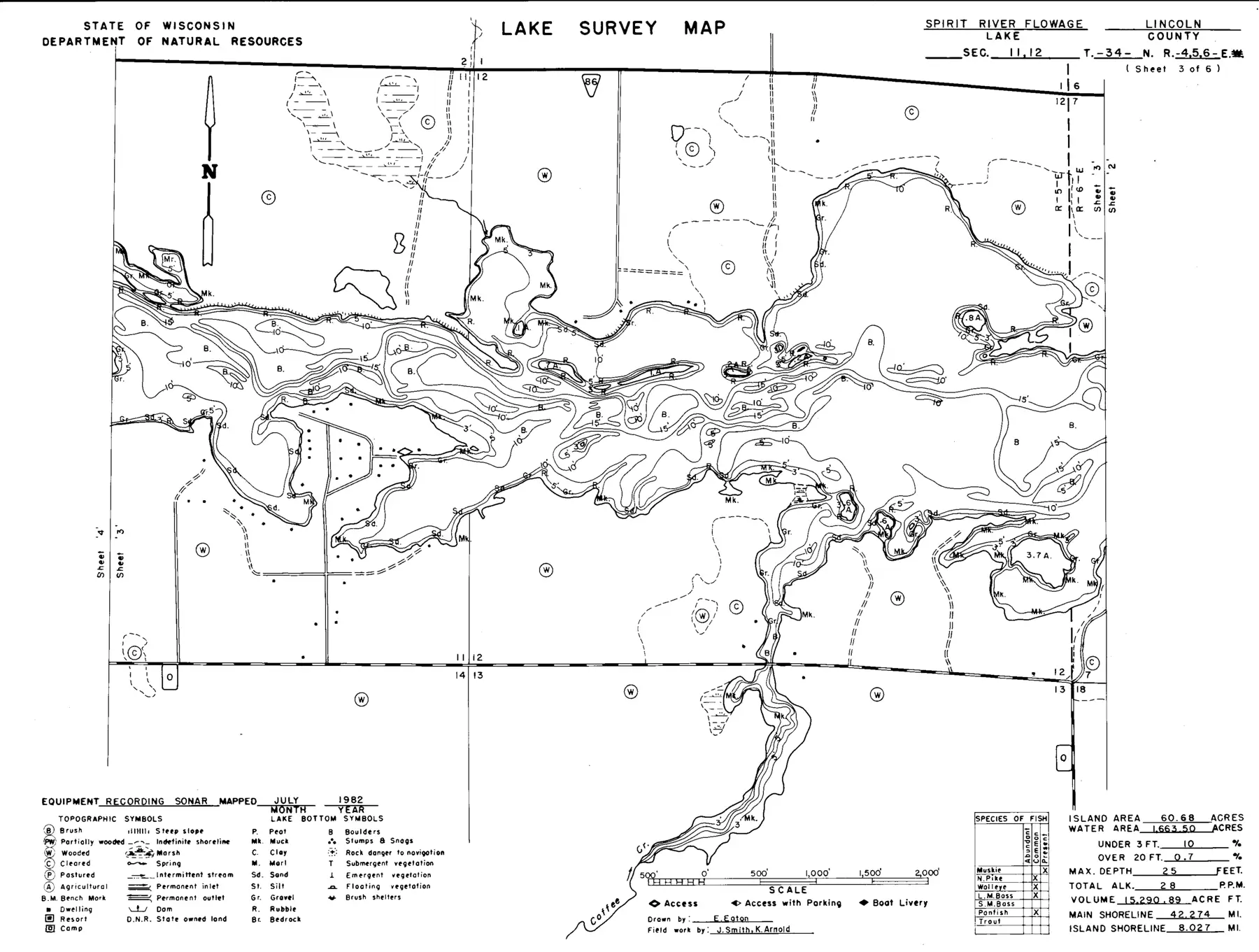 DNR survey map of Spirit River Flowage, sheet 3 of 8. Tap to zoom.