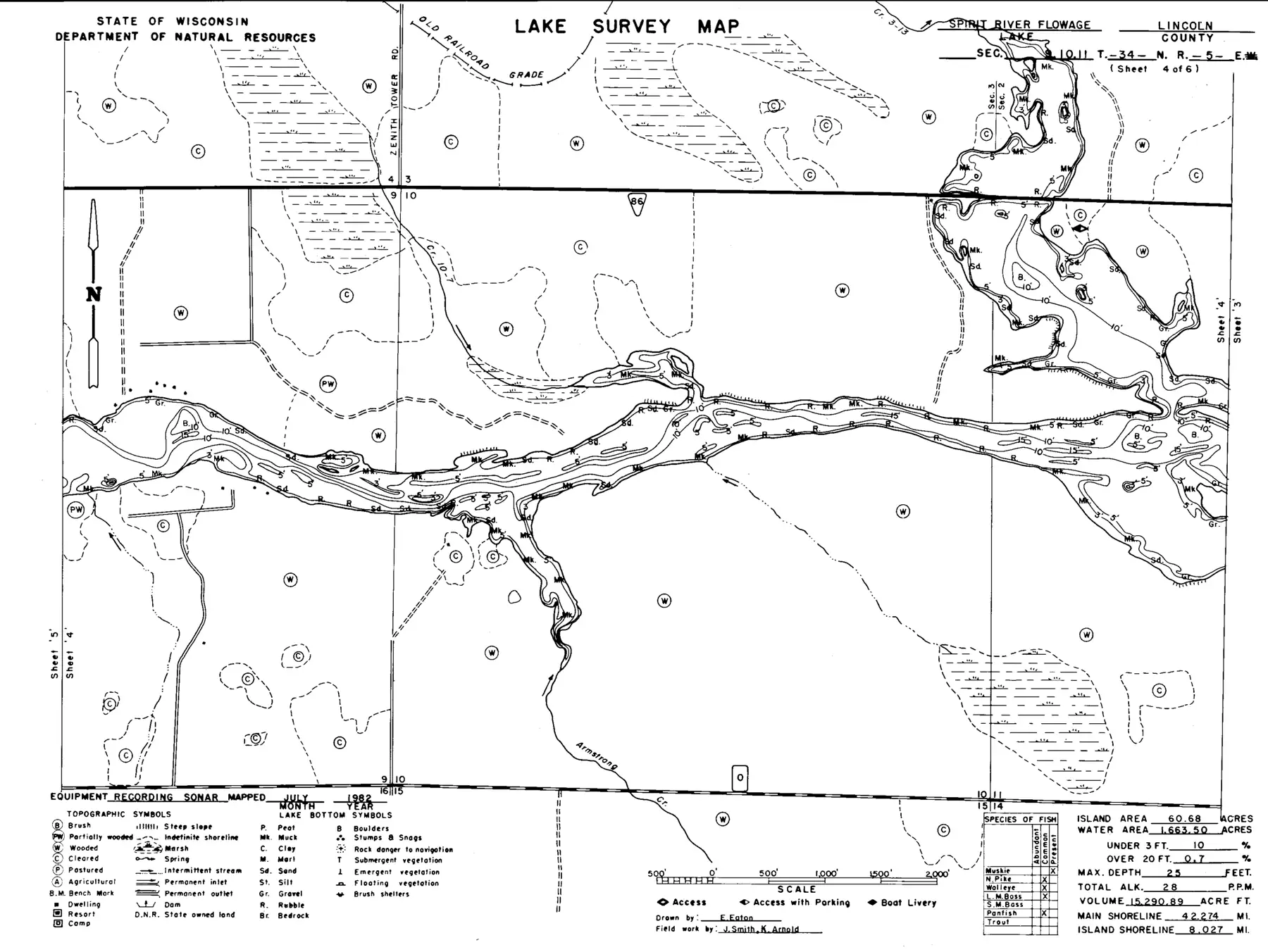 DNR survey map of Spirit River Flowage, sheet 4 of 8. Tap to zoom.