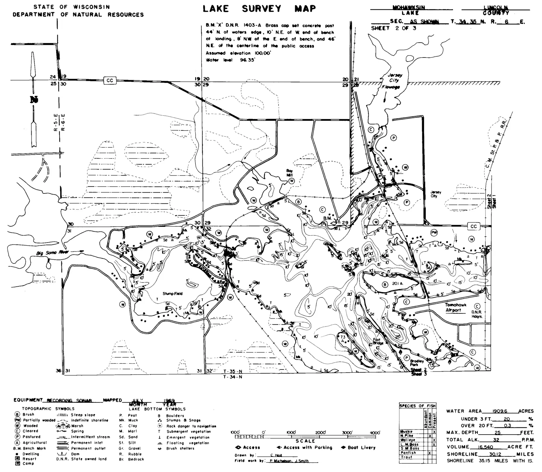 DNR survey map of Lake Mohawksin, sheet 2 of 3, with depths in feet. Tap to zoom.