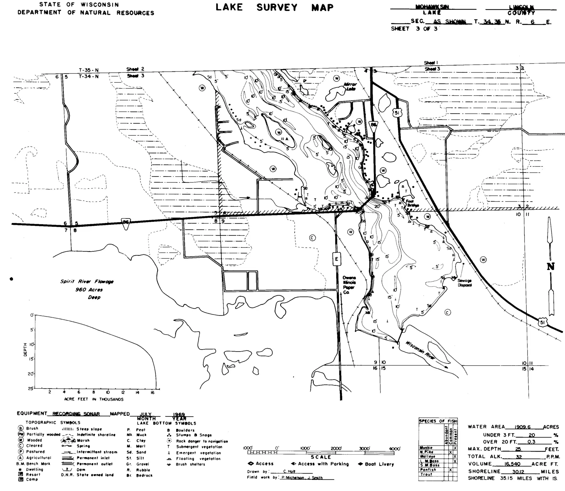DNR survey map of Lake Mohawksin, sheet 3 of 3. Tap to zoom.