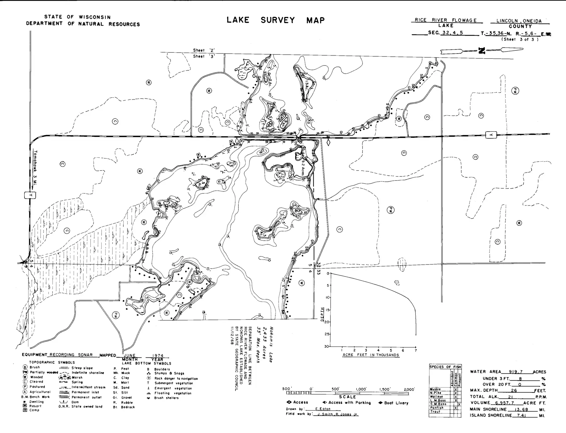DNR survey map of Rice River Flowage*(Nokomis), sheet 3 of 3. Tap to zoom.