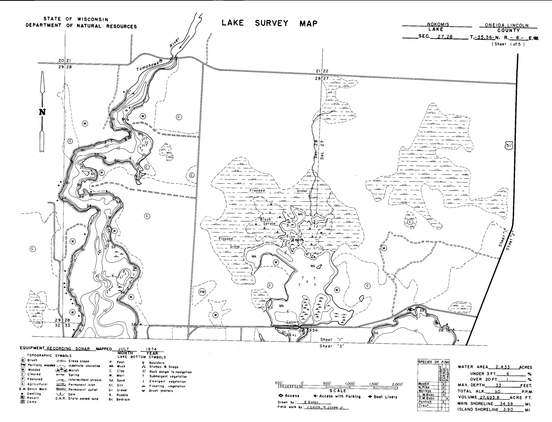 DNR survey map of Lake Nokomis