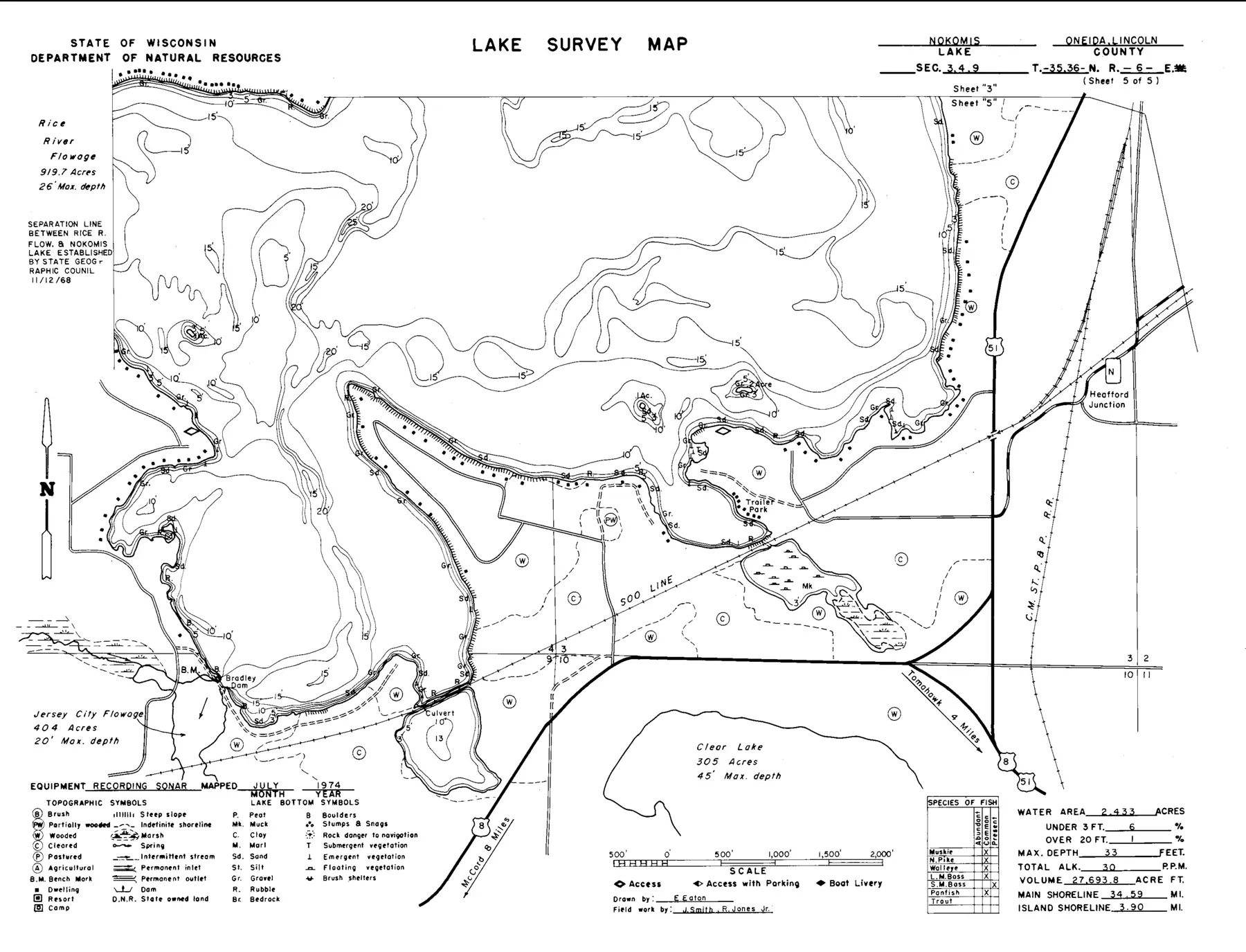 DNR survey map of Lake Nokomis, sheet 5 of 5. Tap to zoom.