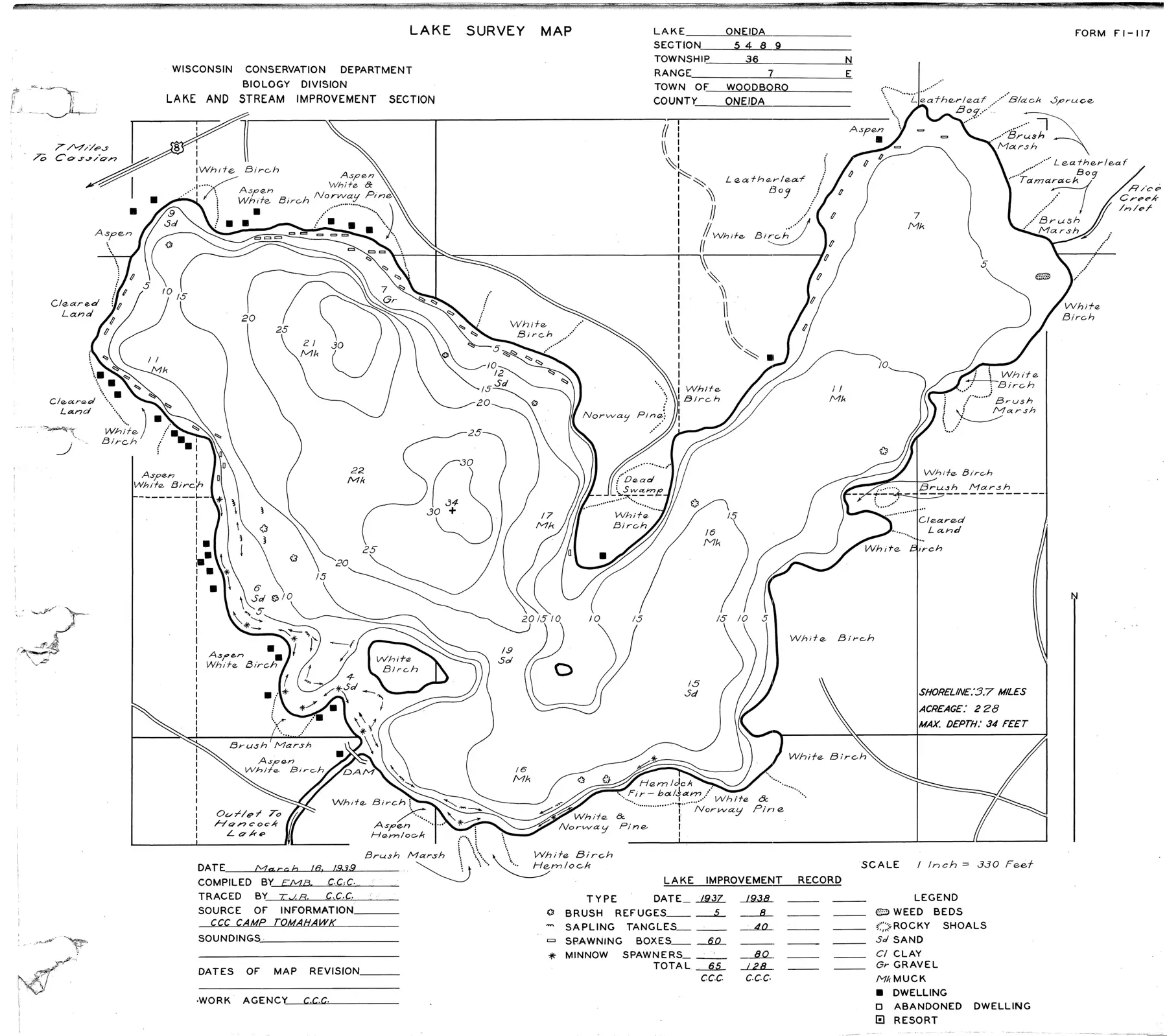 DNR survey map of Oneida Lake