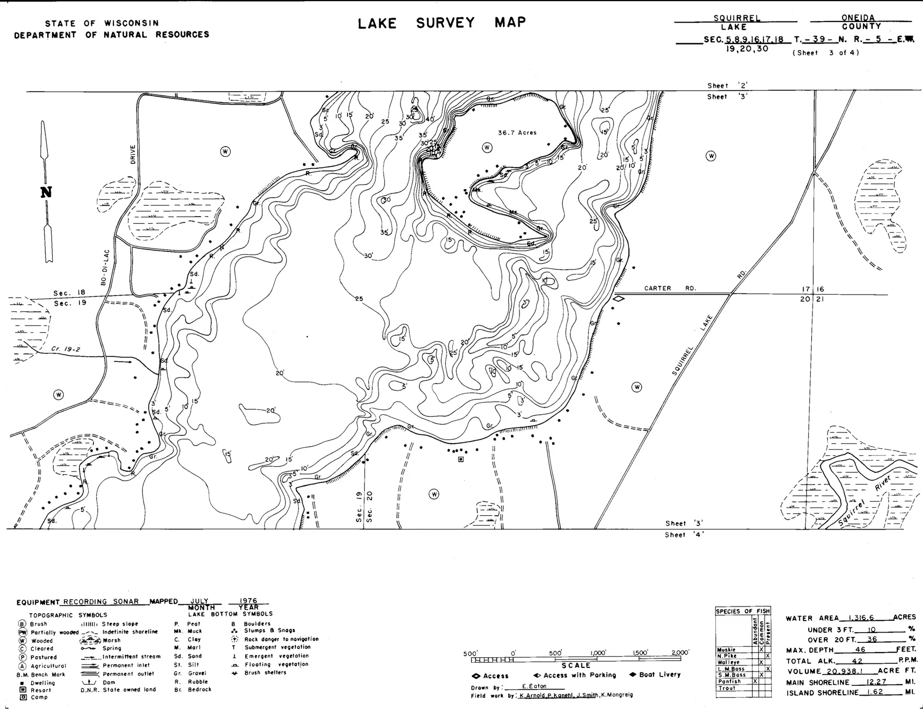 DNR survey map of Squirrel Lake*, sheet 3 of 4. Tap to zoom.