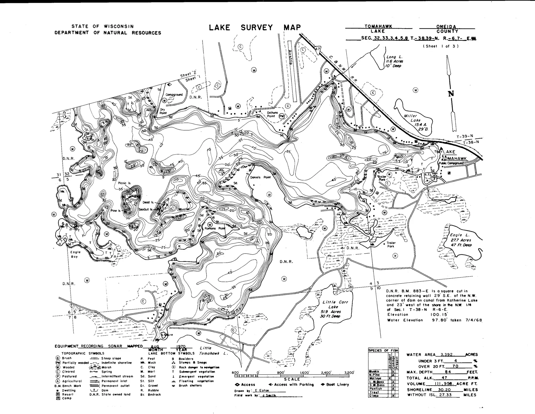DNR survey map of Tomahawk Lake