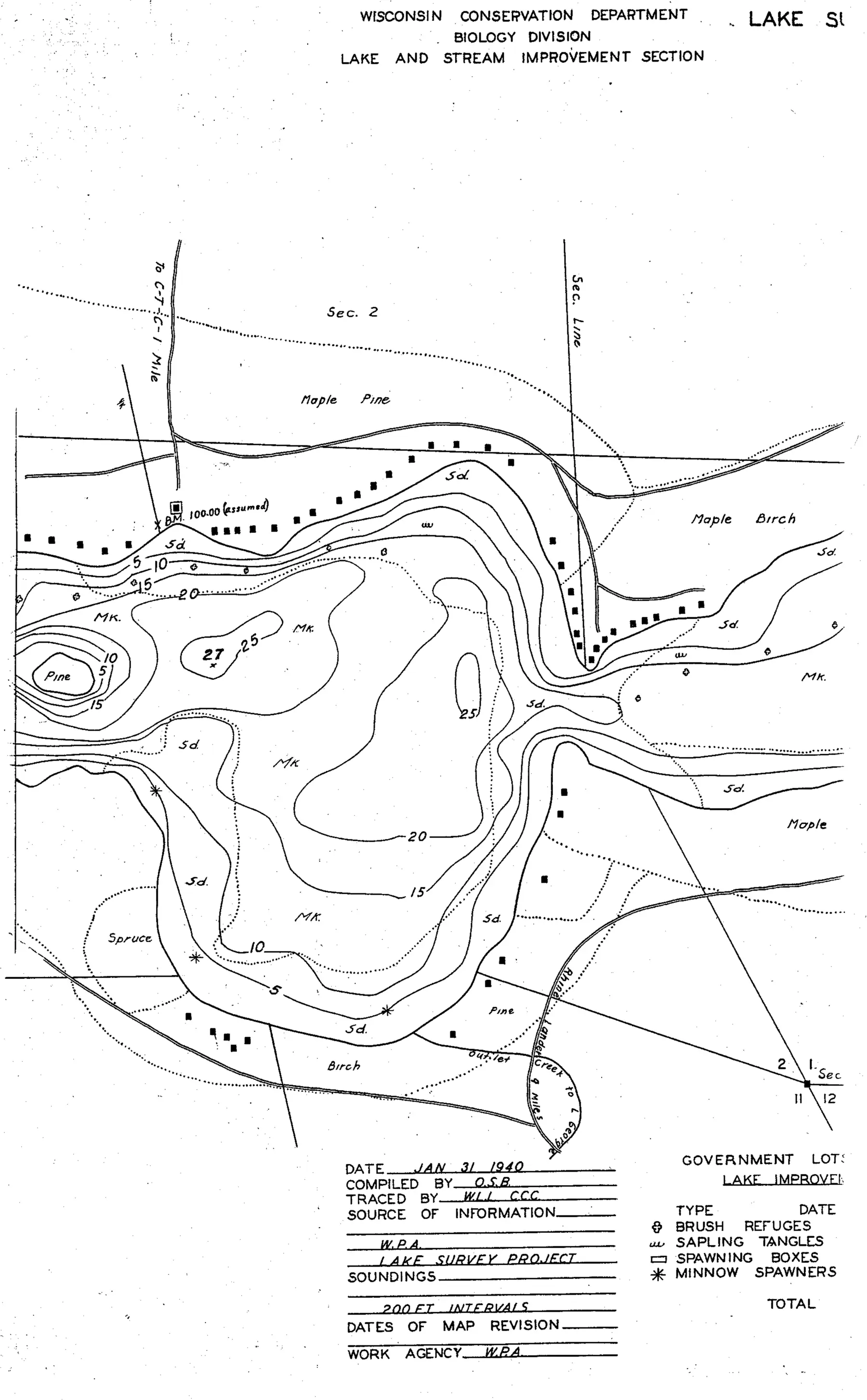 DNR survey map of Lake Thompson, sheet 3 of 5. Tap to zoom.