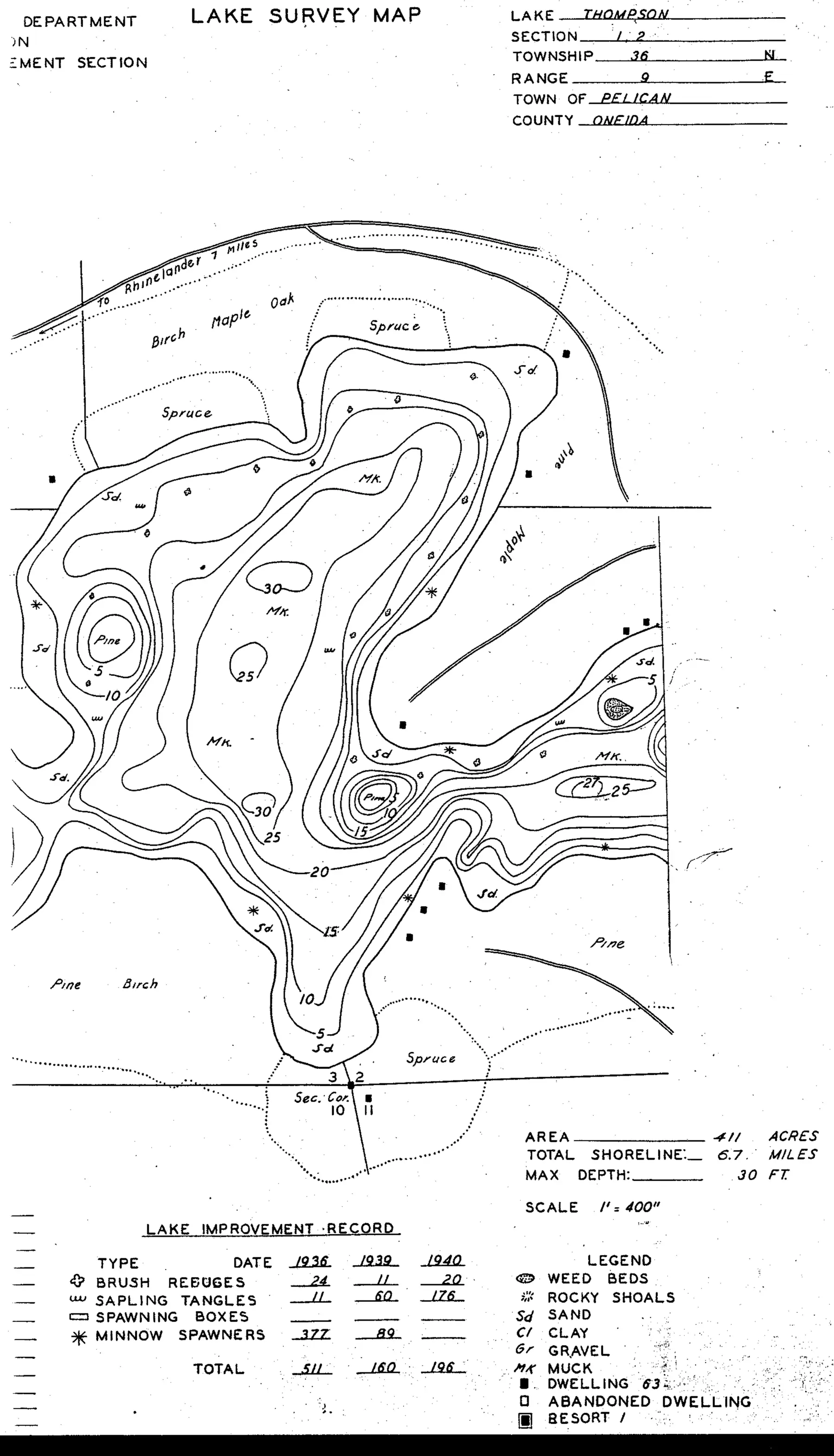 DNR survey map of Lake Thompson, sheet 4 of 5. Tap to zoom.