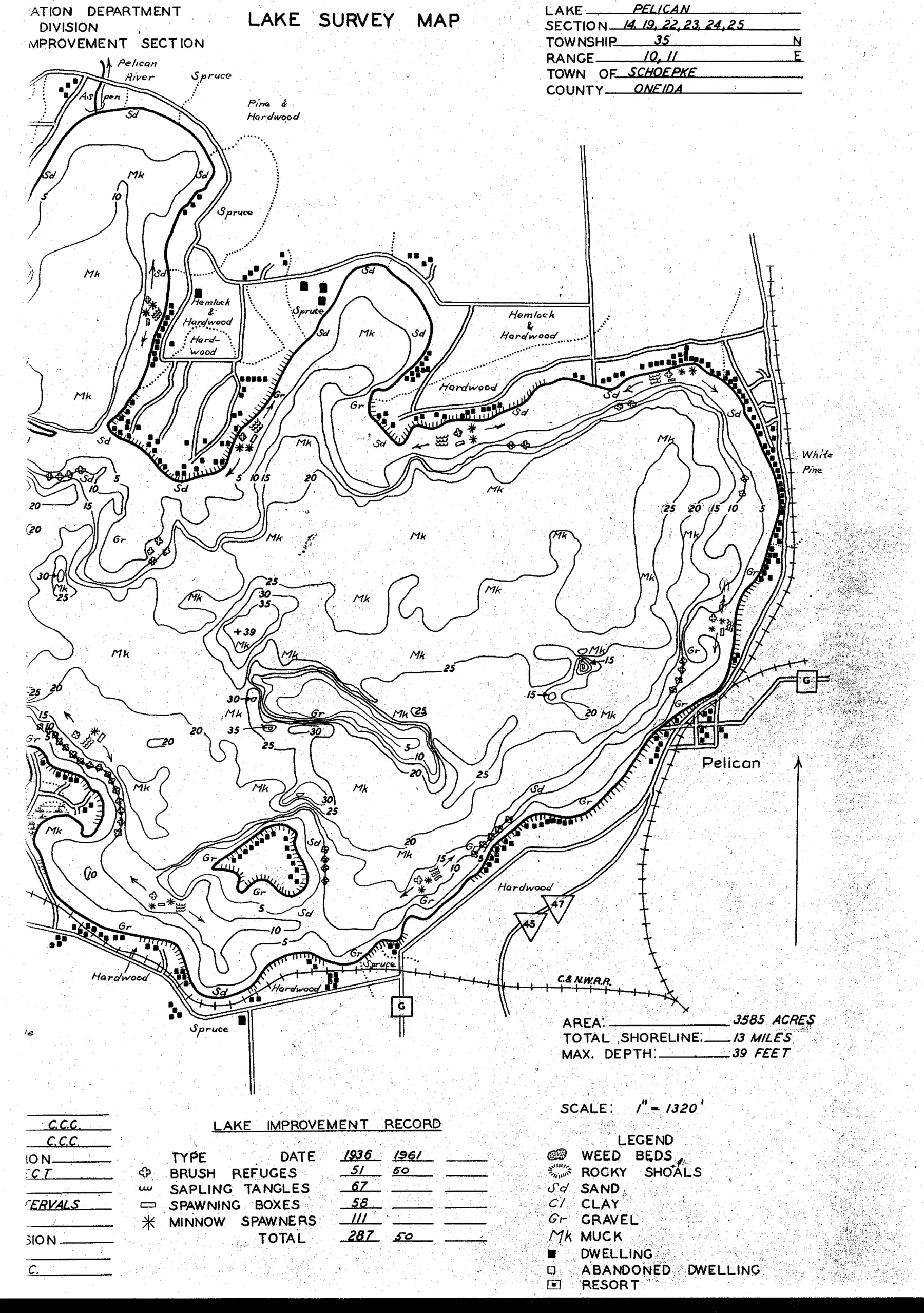 DNR survey map of Pelican Lake
