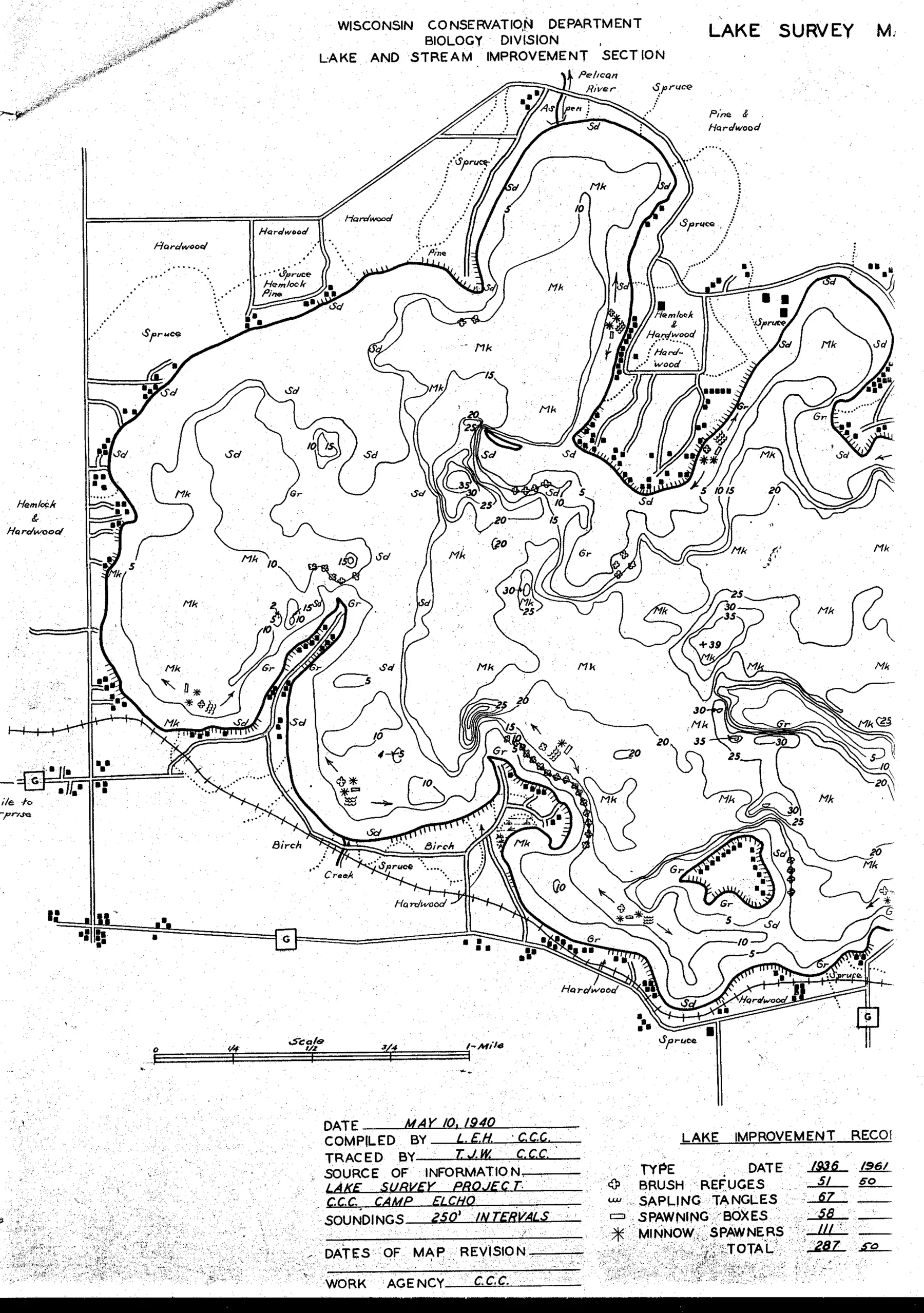 DNR survey map of Pelican Lake, sheet 2 of 2, with depths in feet. Tap to zoom.