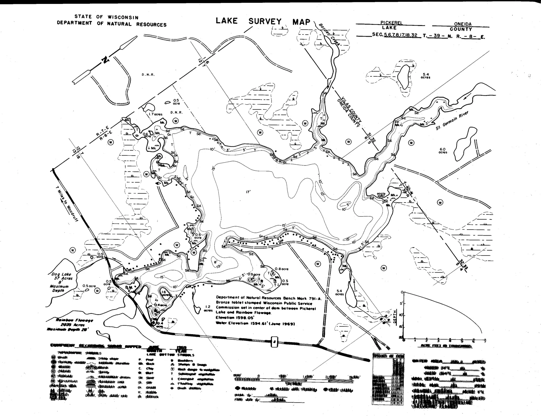 DNR survey map of Pickerel Lake
