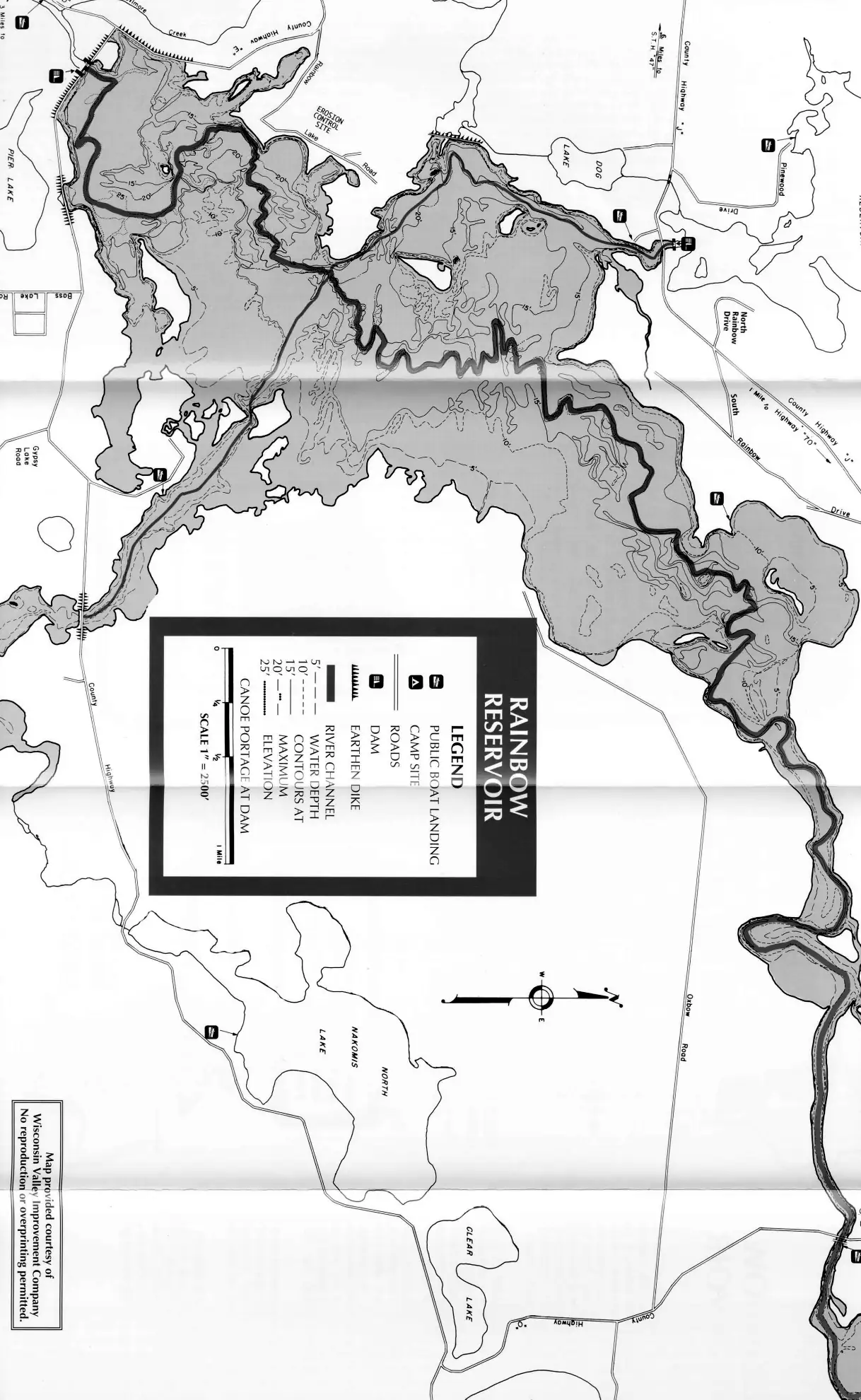 DNR survey map of Rainbow Flowage, sheet 2 of 3, with depths in feet. Tap to zoom.