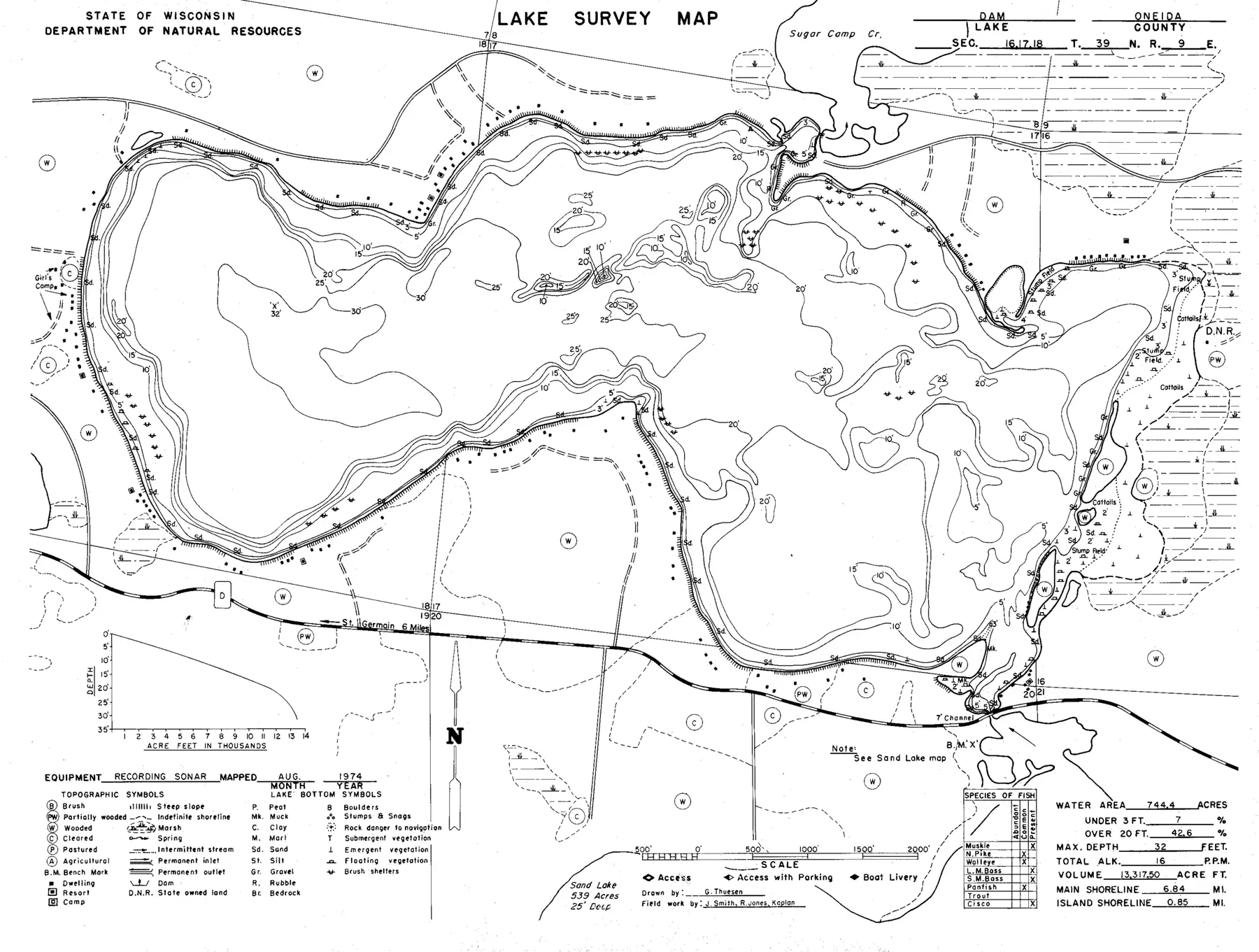 DNR survey map of Dam Lake