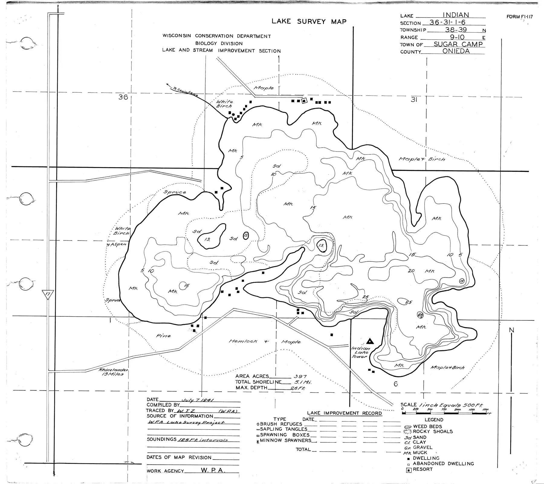 DNR survey map of Indian Lake