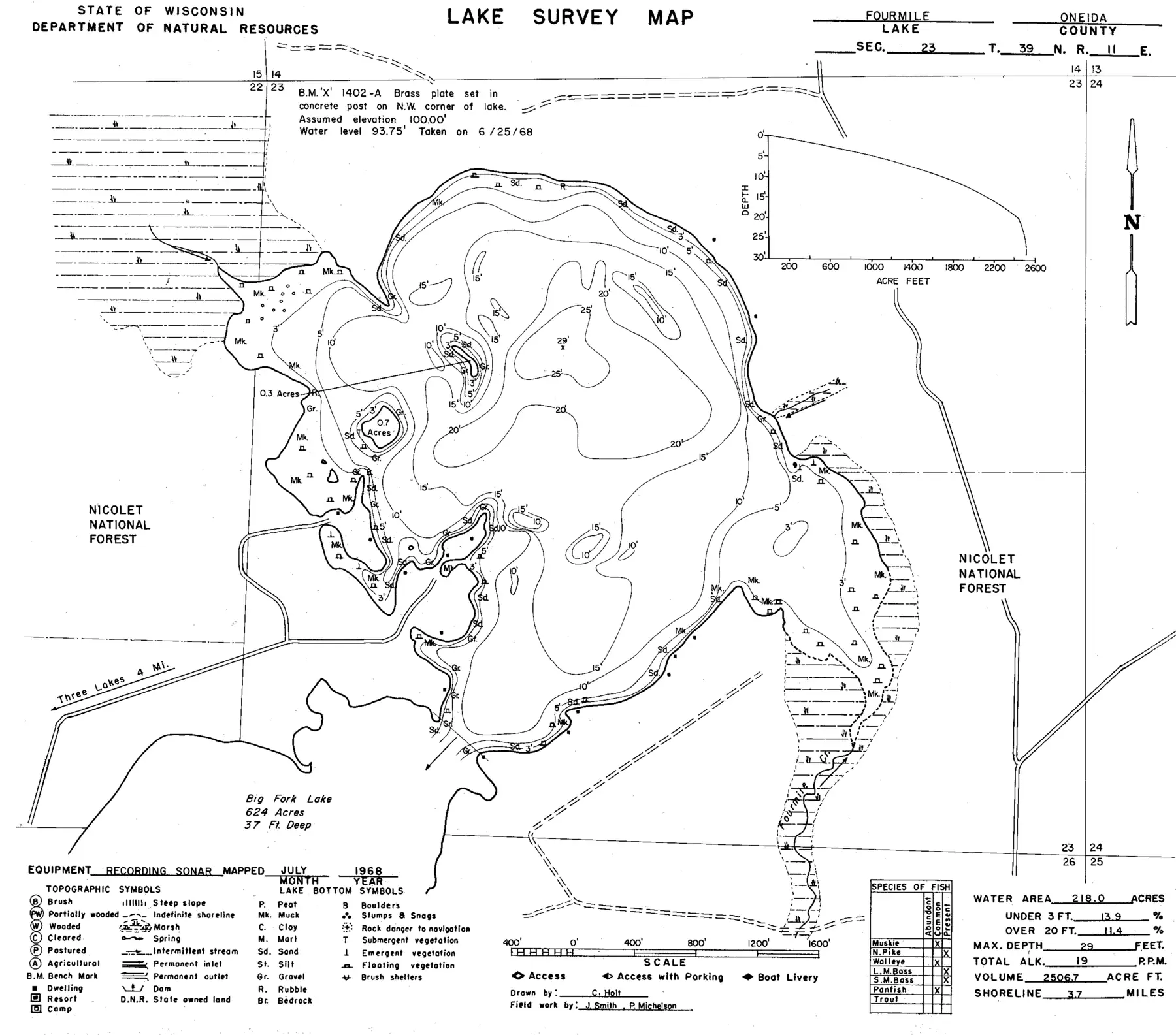 DNR survey map of Fourmile Lake