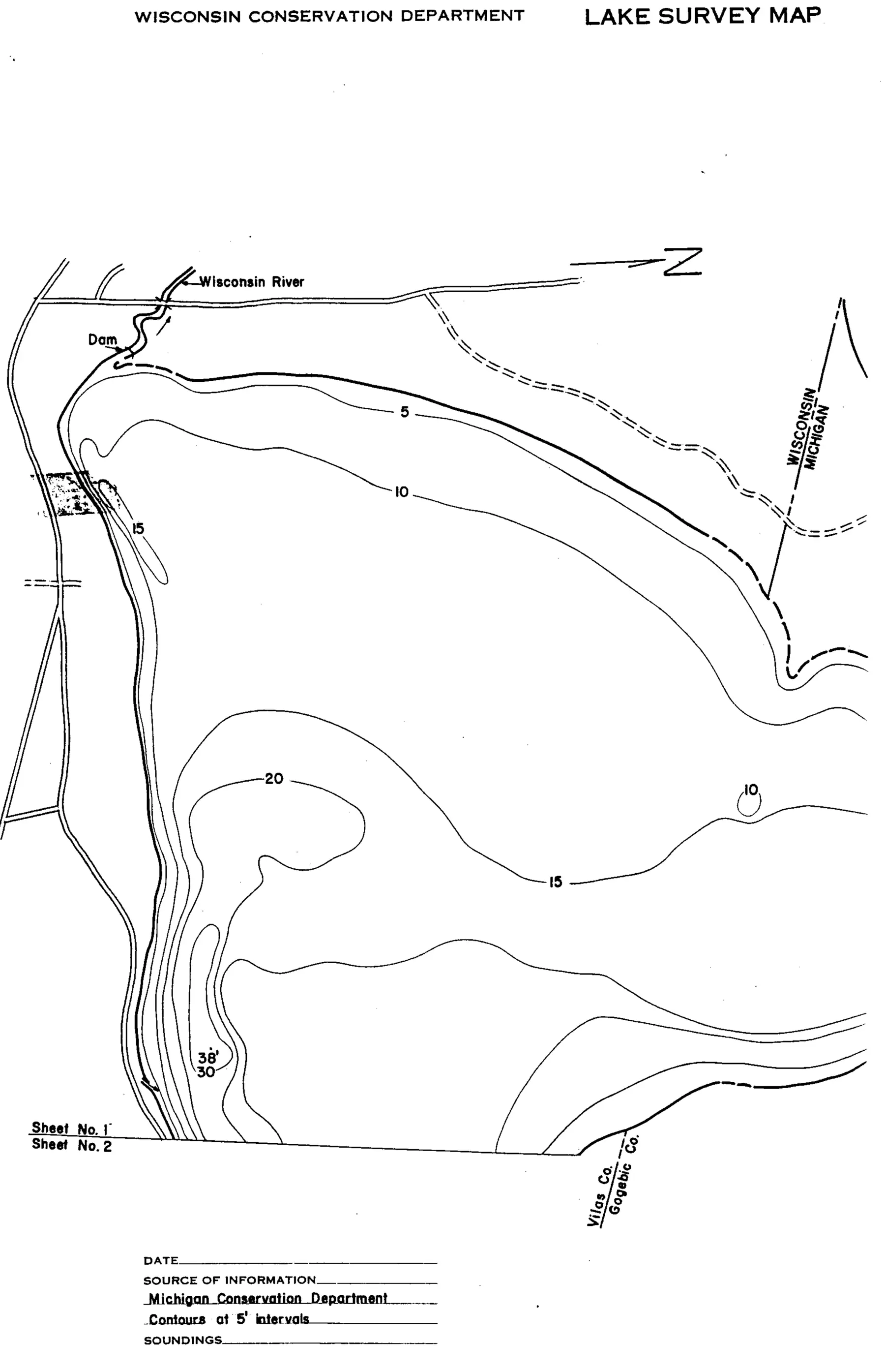 DNR survey map of Lac Vieux Desert, sheet 4 of 6. Tap to zoom.