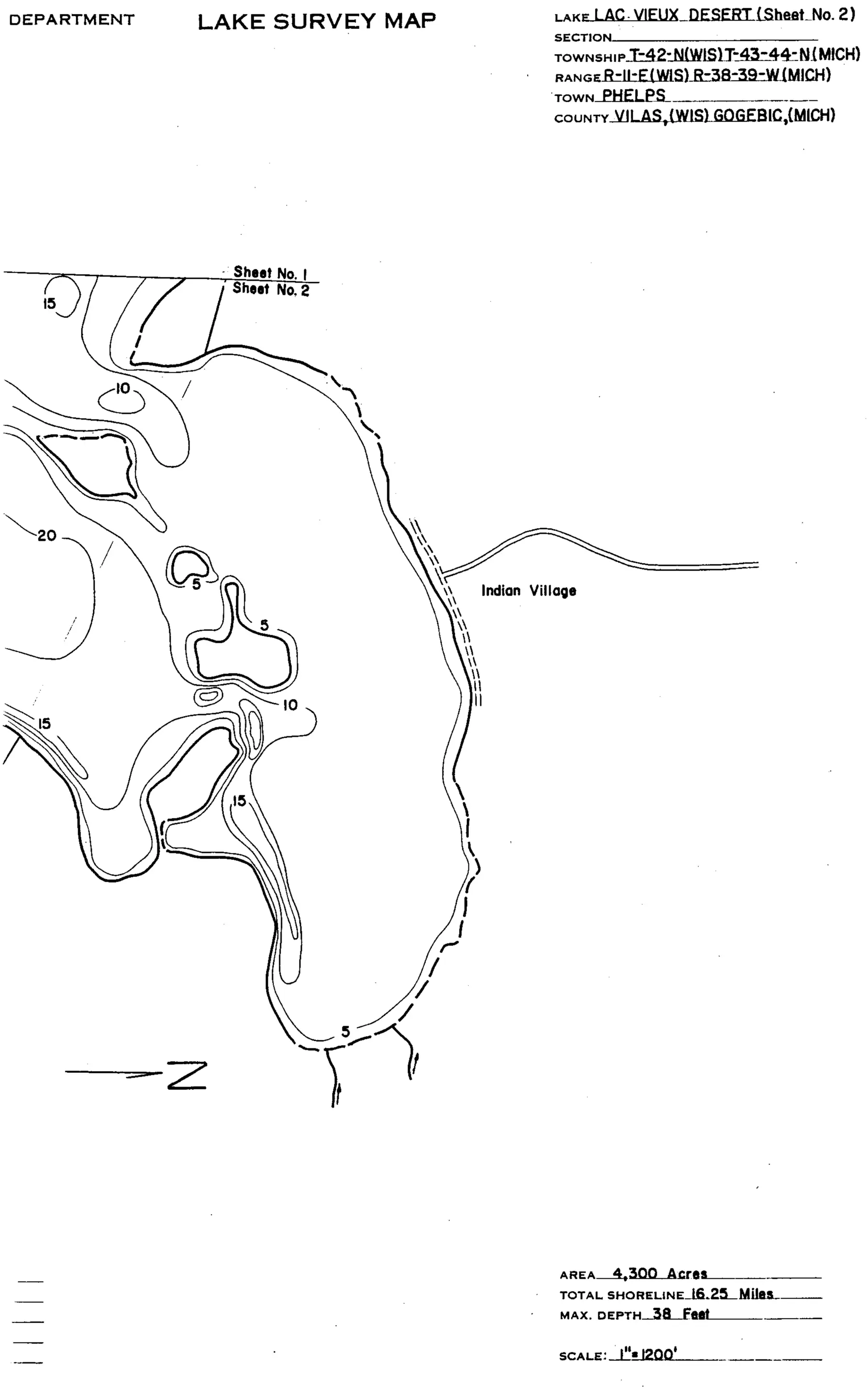 DNR survey map of Lac Vieux Desert, sheet 5 of 6. Tap to zoom.
