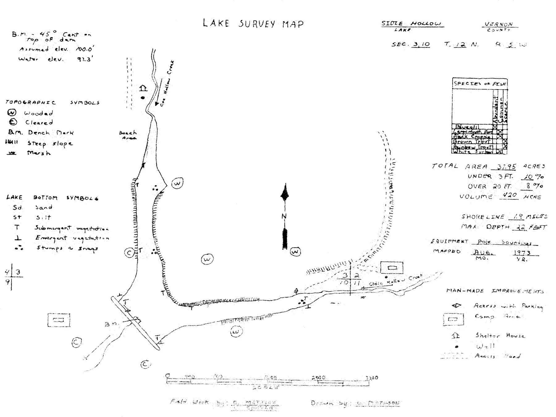 DNR survey map of Sidie Hollow Lake, with depths in feet. Tap to zoom.