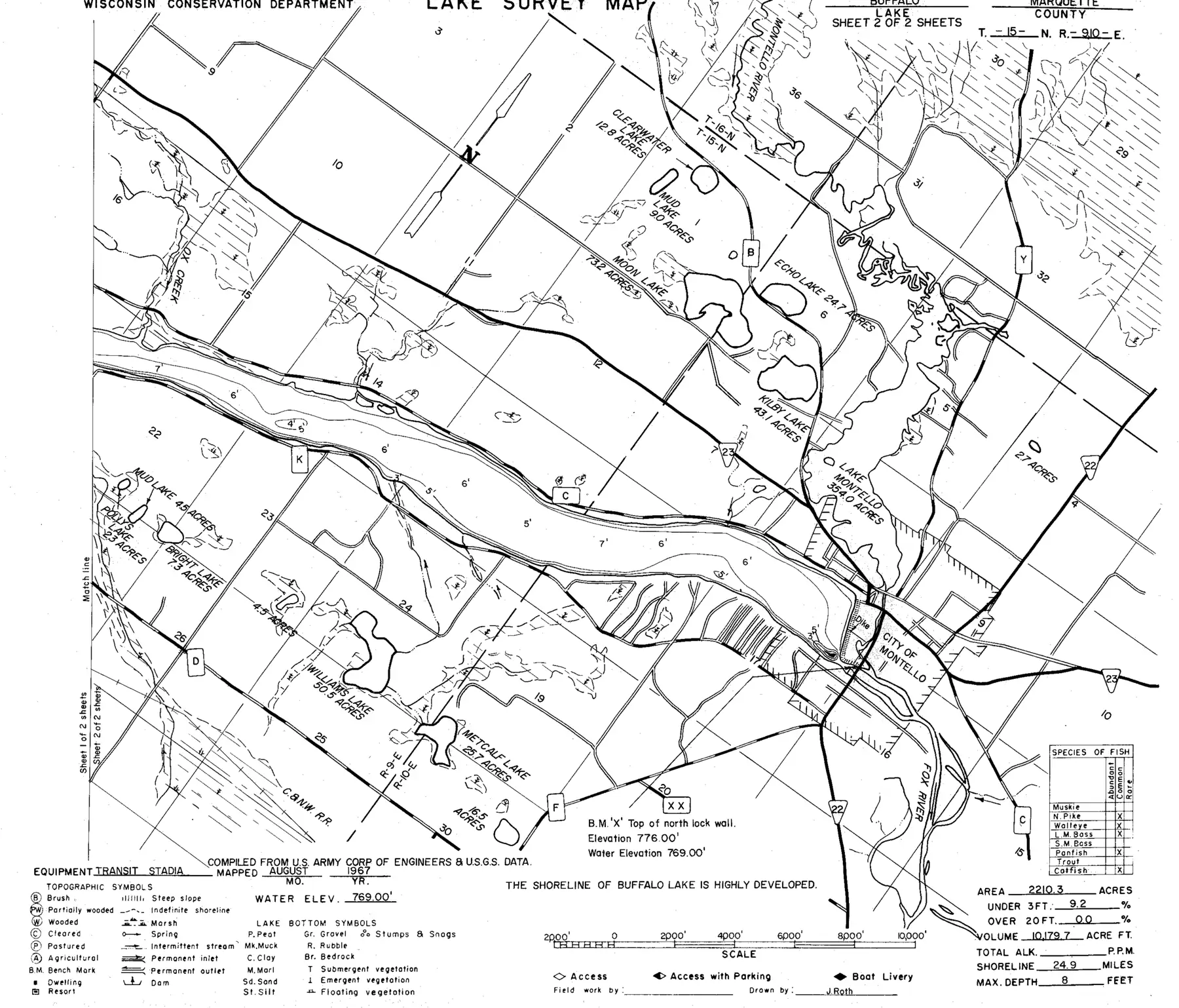 DNR survey map of Buffalo Lake, sheet 2 of 2, with depths in feet. Tap to zoom.