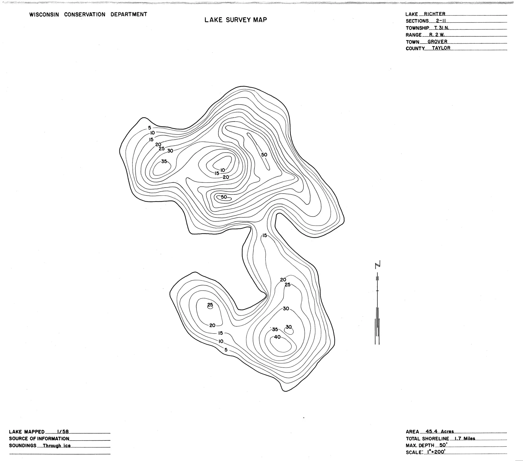 DNR survey map of Richter Lake