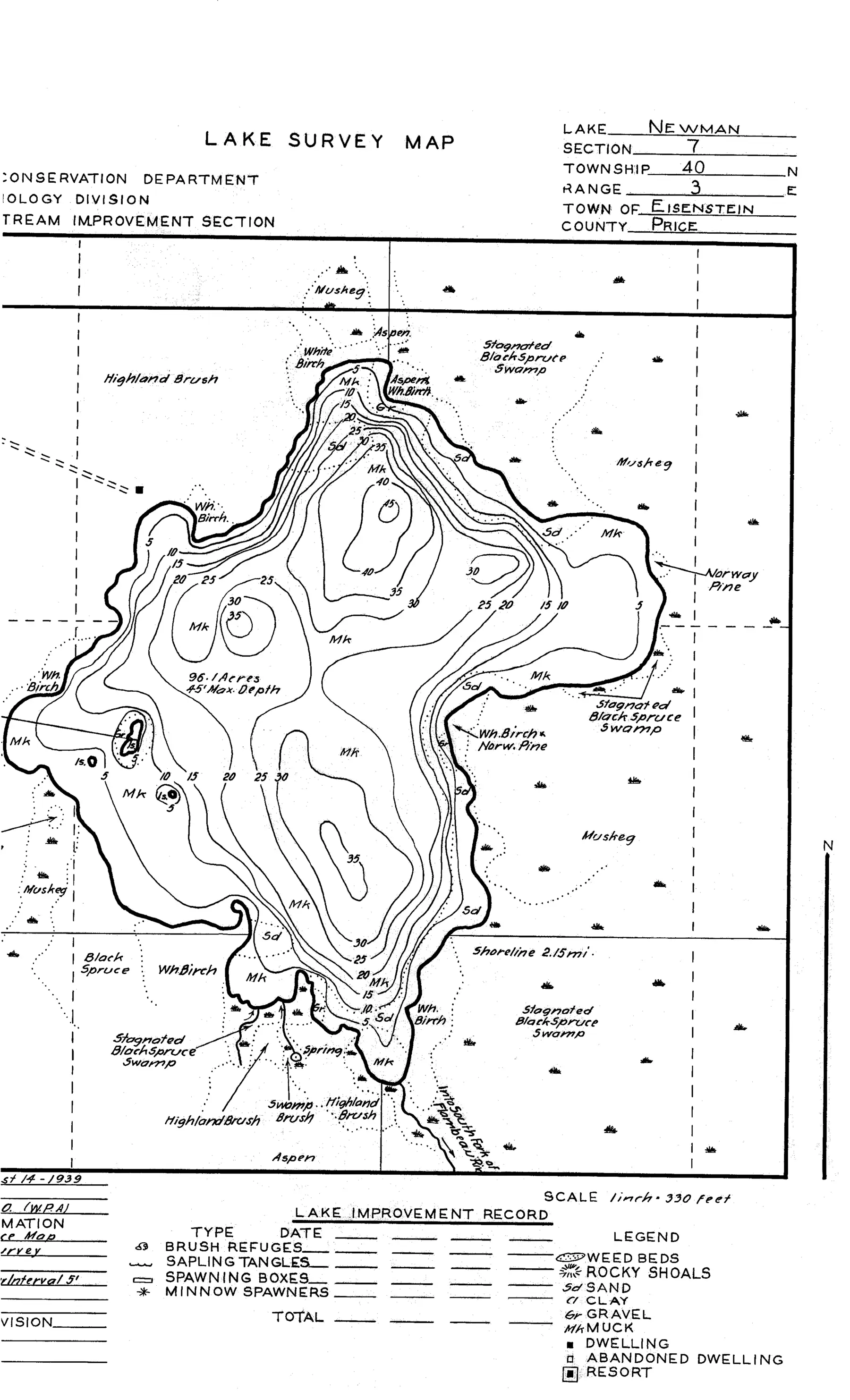 DNR survey map of Newman Lake