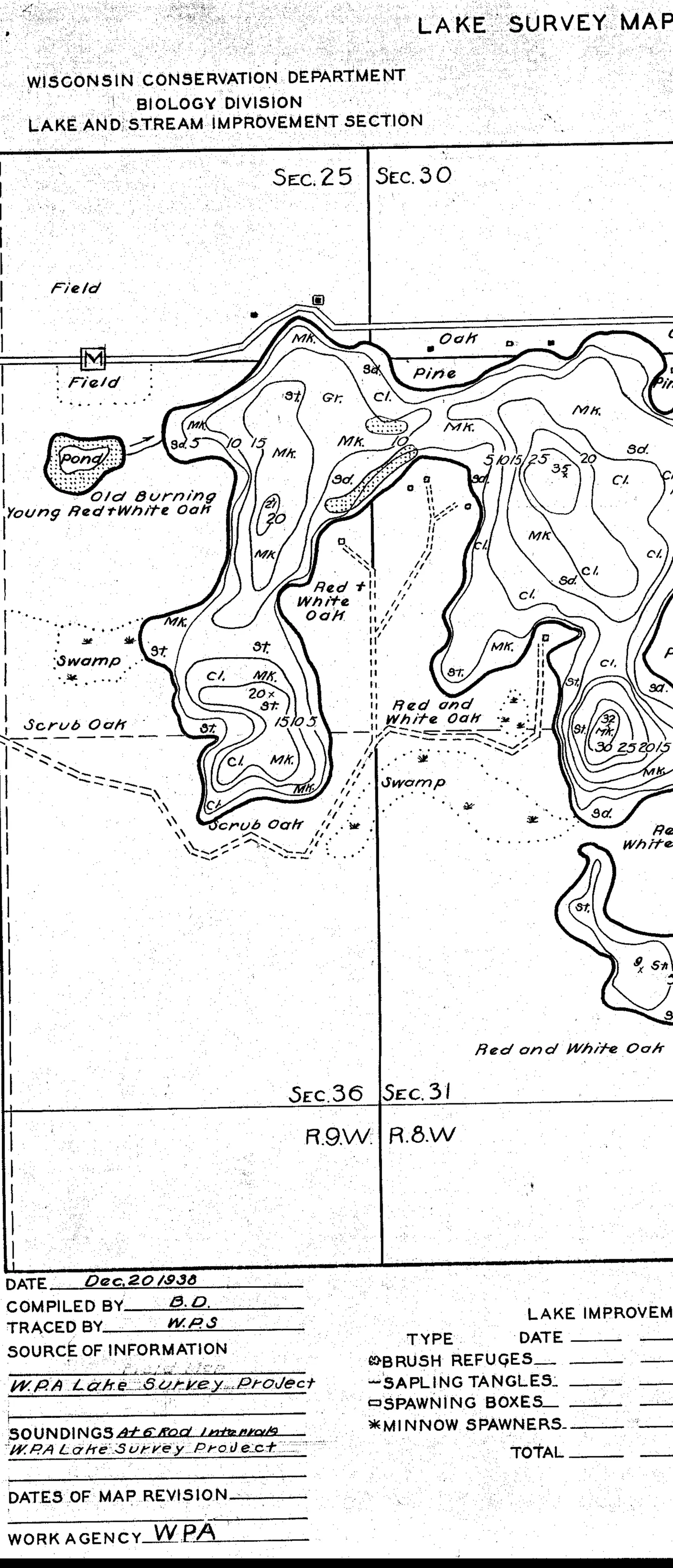 DNR survey map of South Shattuck Lake, sheet 3 of 3. Tap to zoom.