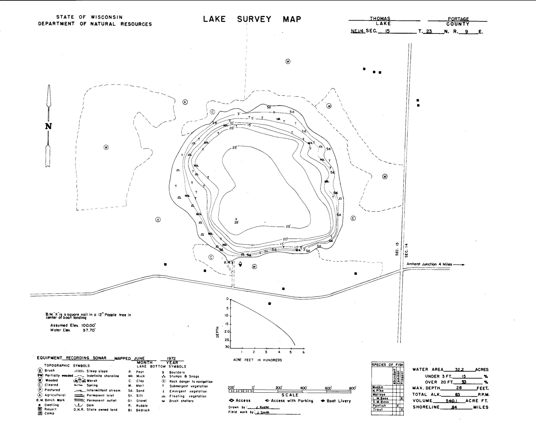 DNR survey map of Thomas Lake