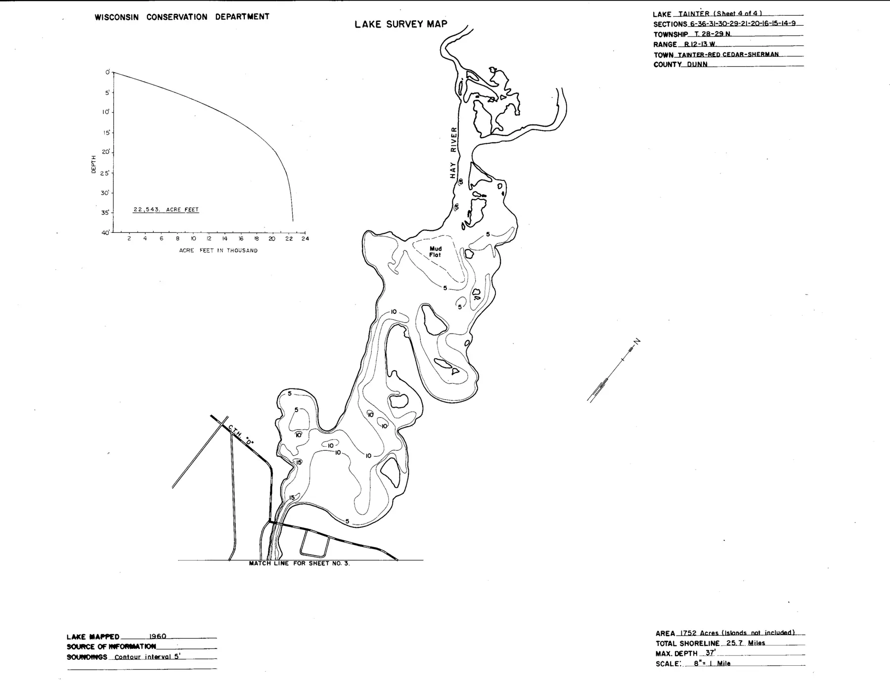 DNR survey map of Tainter Lake, sheet 4 of 4. Tap to zoom.