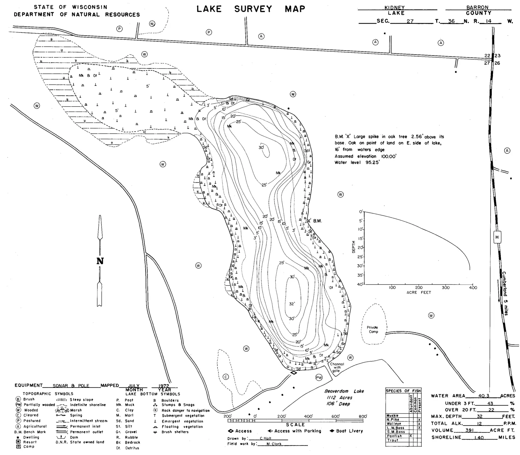 DNR survey map of Kidney Lake