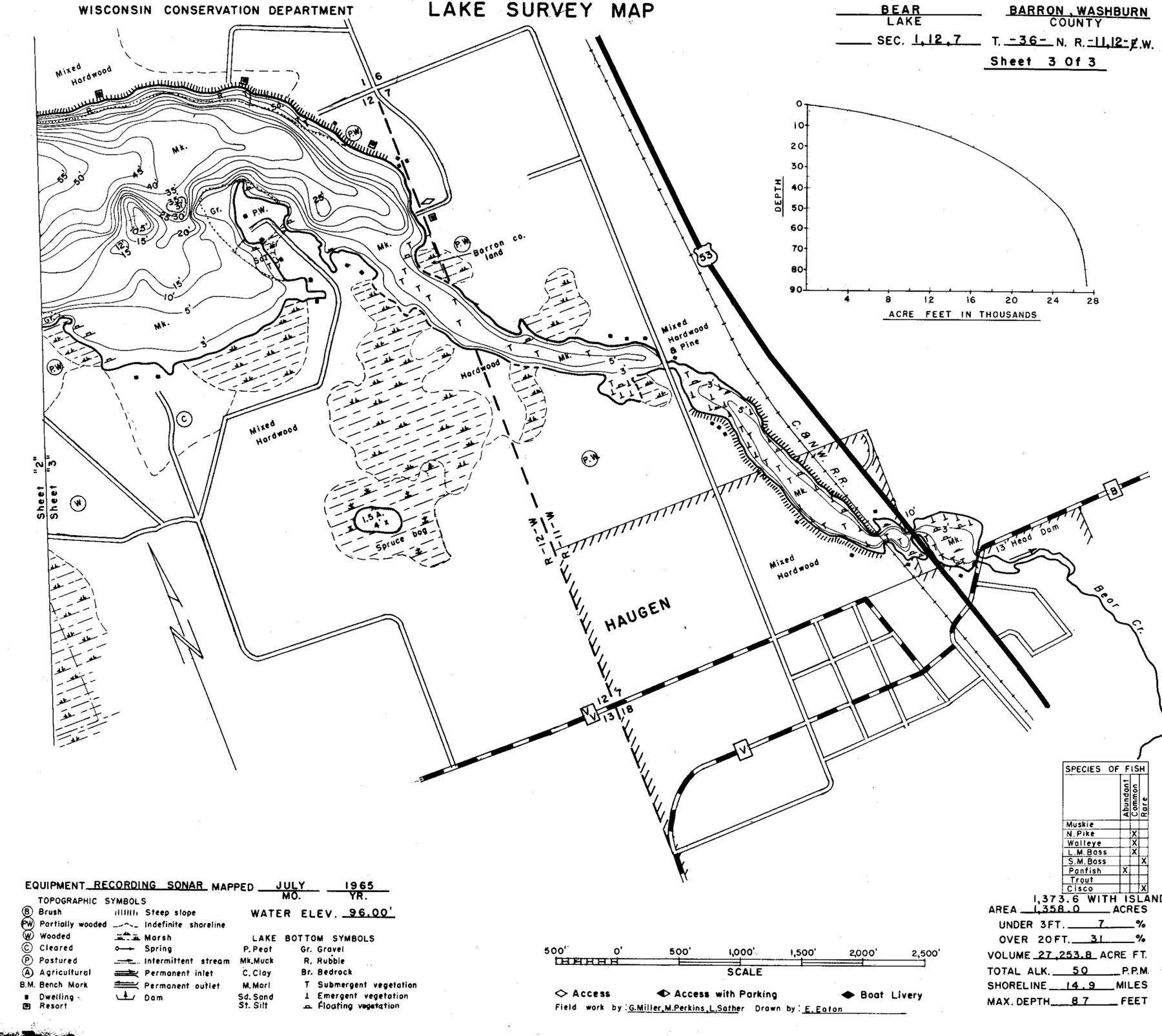 DNR survey map of Bear Lake, sheet 3 of 3. Tap to zoom.