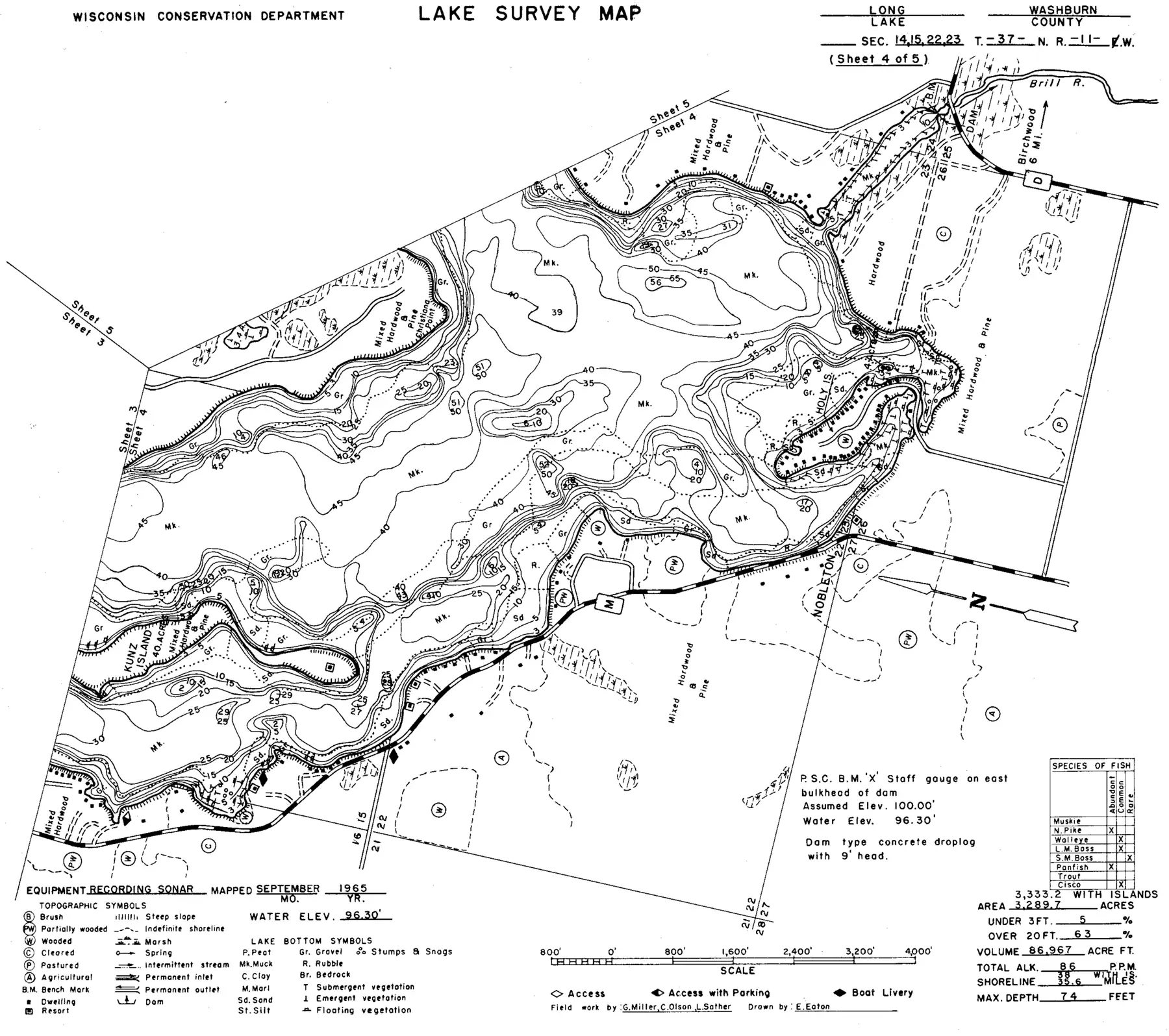 DNR survey map of Long Lake, sheet 4 of 5. Tap to zoom.