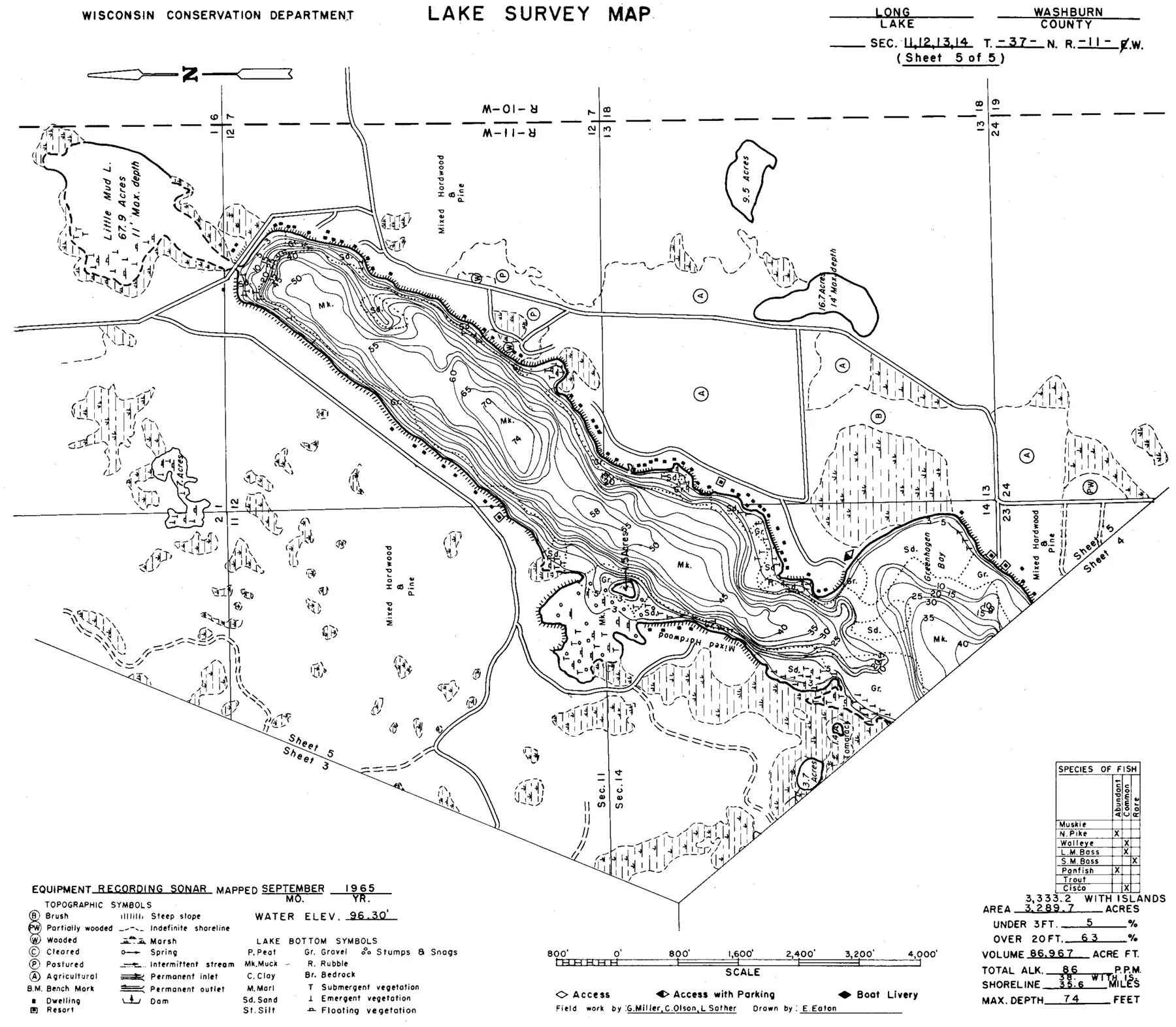 DNR survey map of Long Lake, sheet 5 of 5. Tap to zoom.