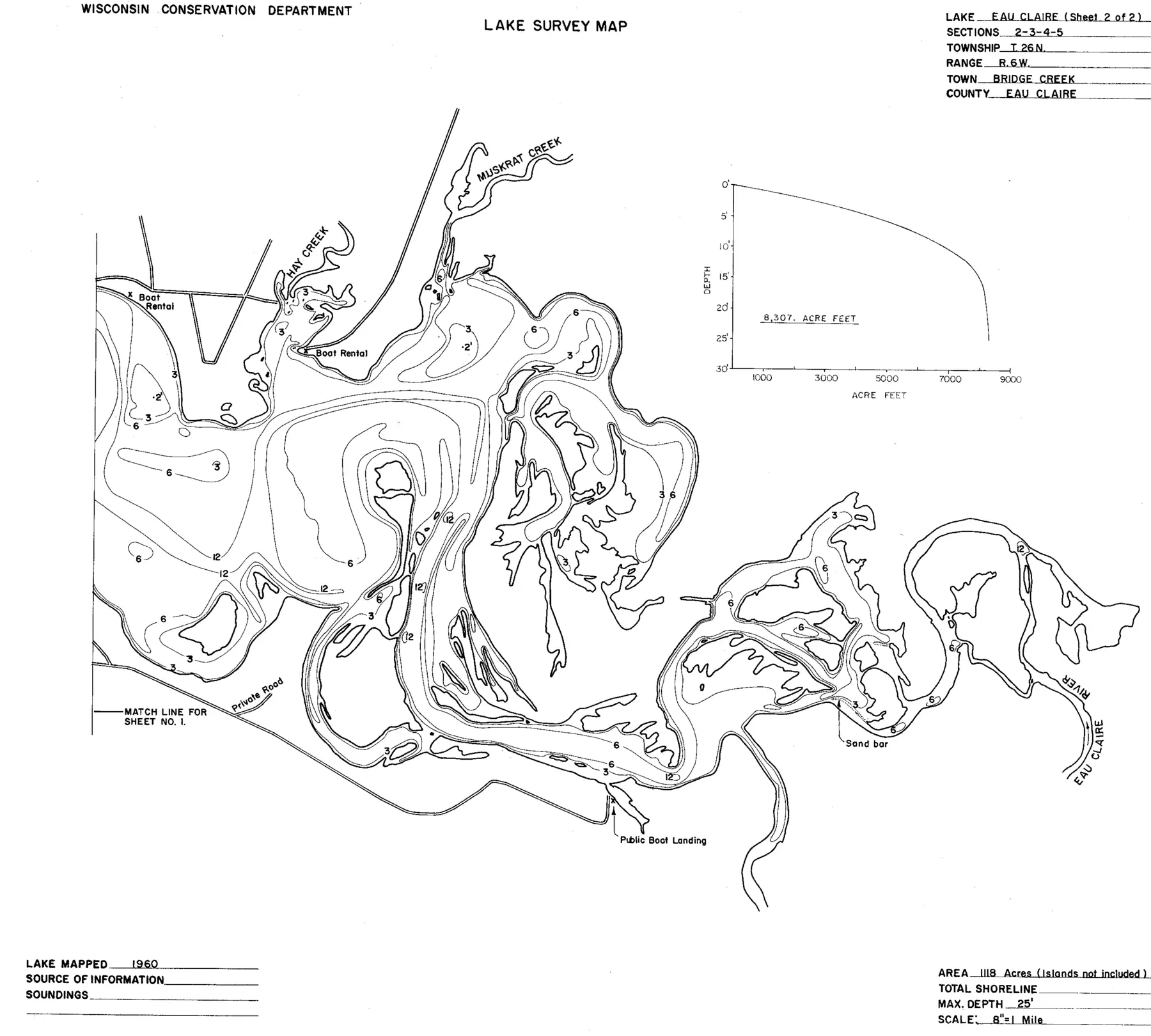 DNR survey map of Eau Claire Lake, sheet 3 of 3. Tap to zoom.