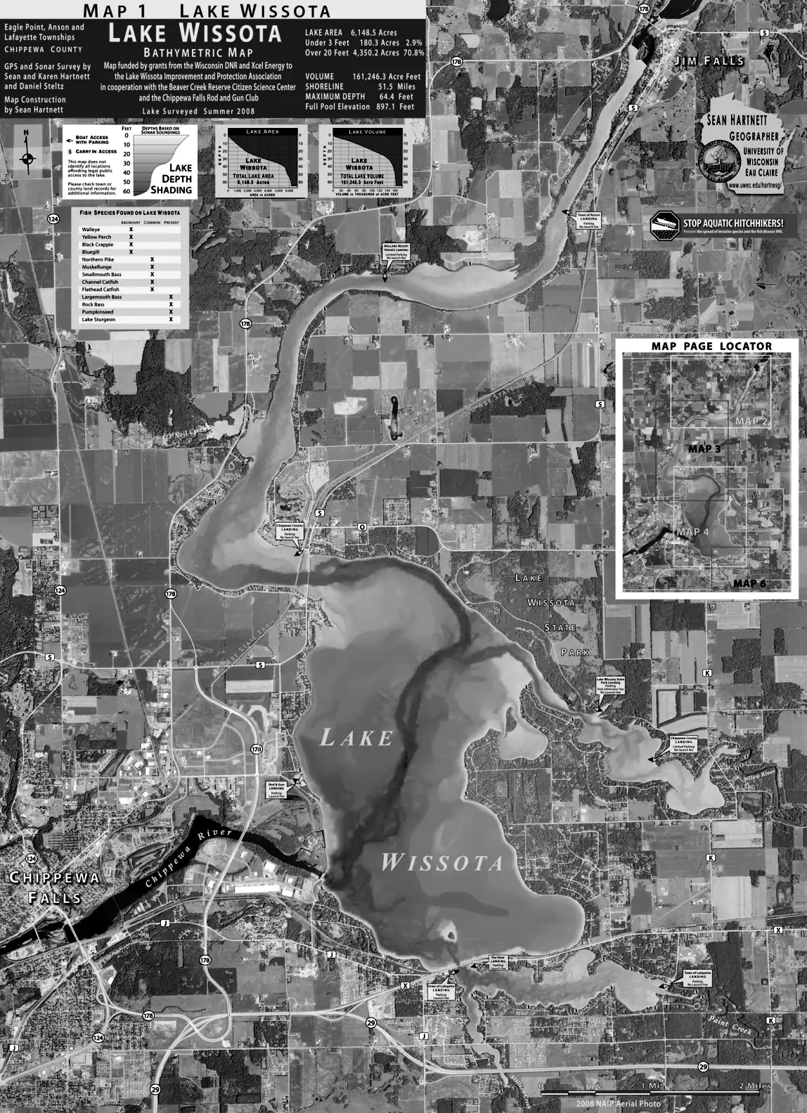 DNR survey map of Wissota Lake, sheet 1 of 6, with depths in feet. Tap to zoom.