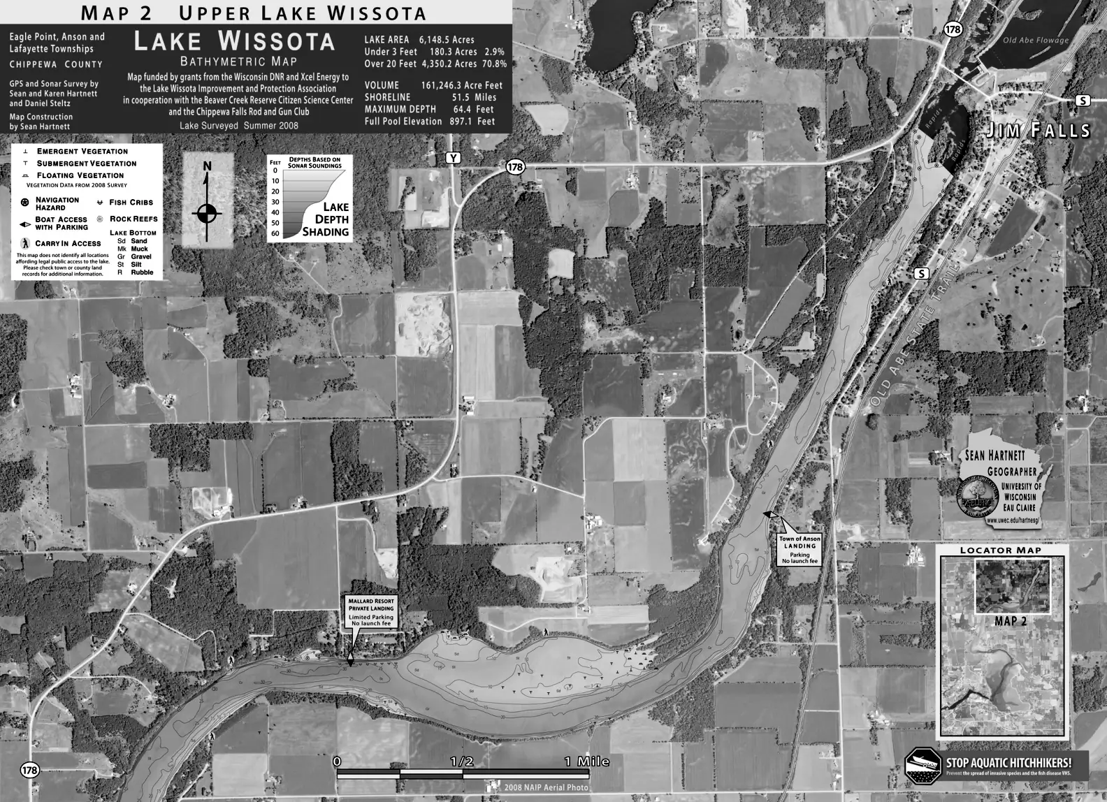 DNR survey map of Wissota Lake, sheet 2 of 6, with depths in feet. Tap to zoom.