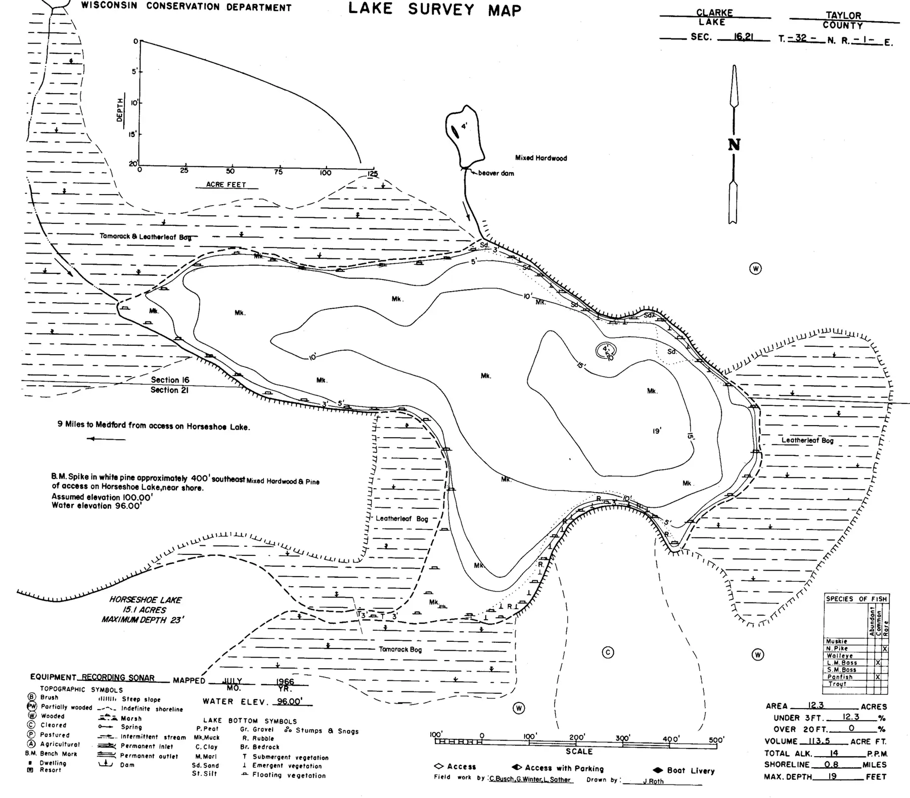 DNR survey map of Clarke Lake