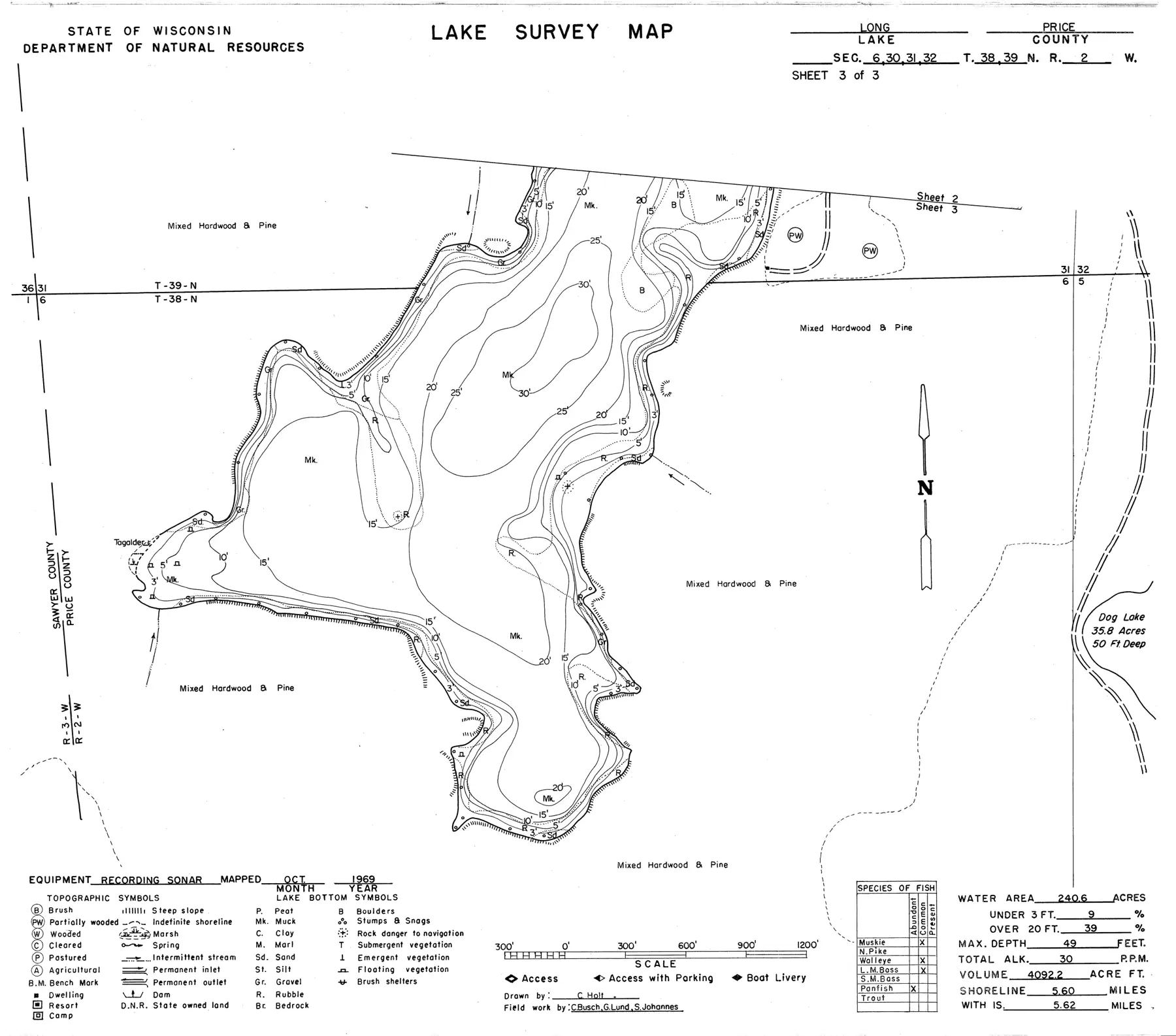 DNR survey map of Long Lake, sheet 3 of 3. Tap to zoom.