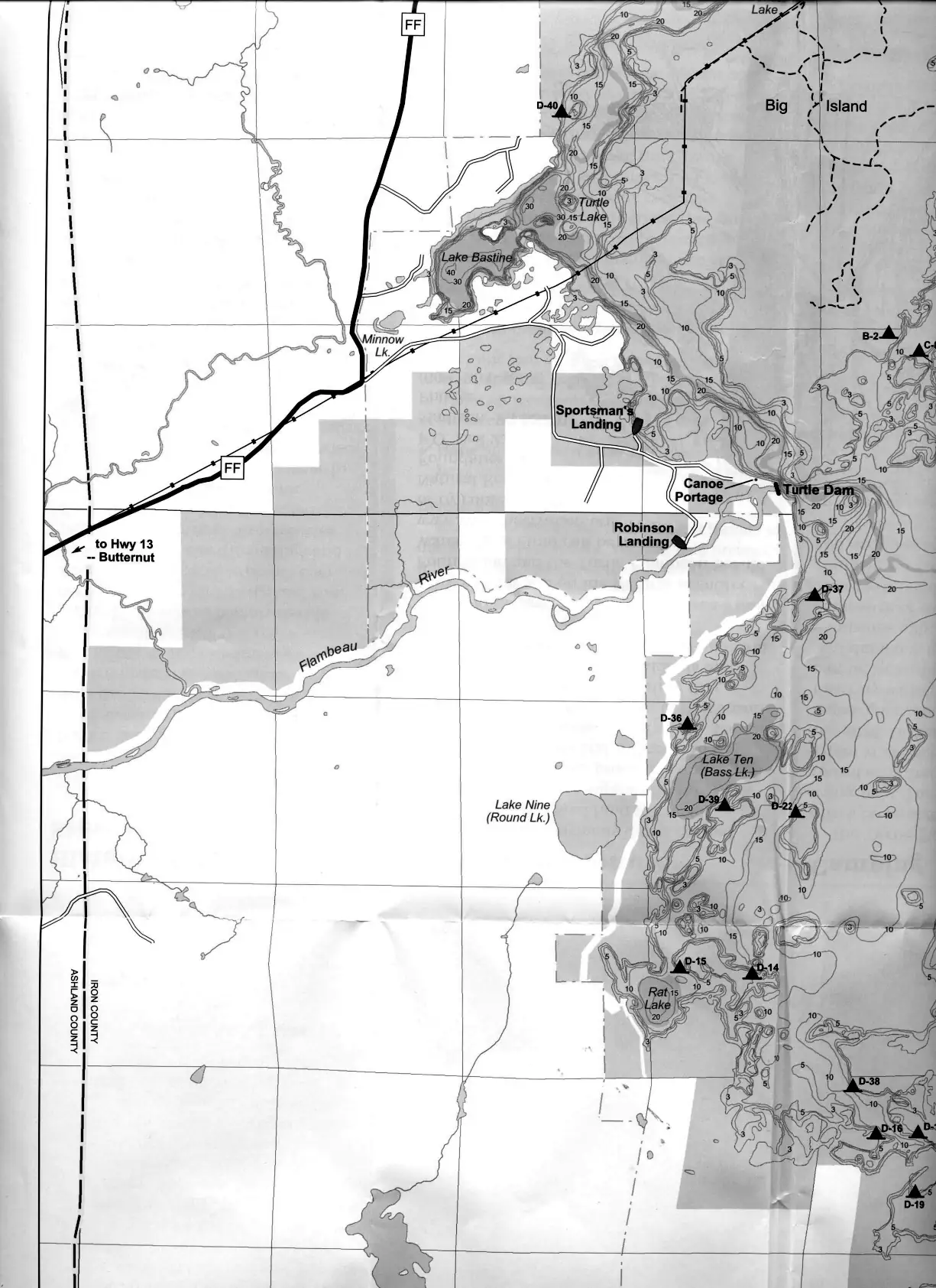 DNR survey map of Turtle Flambeau Flowage, sheet 4 of 19. Tap to zoom.
