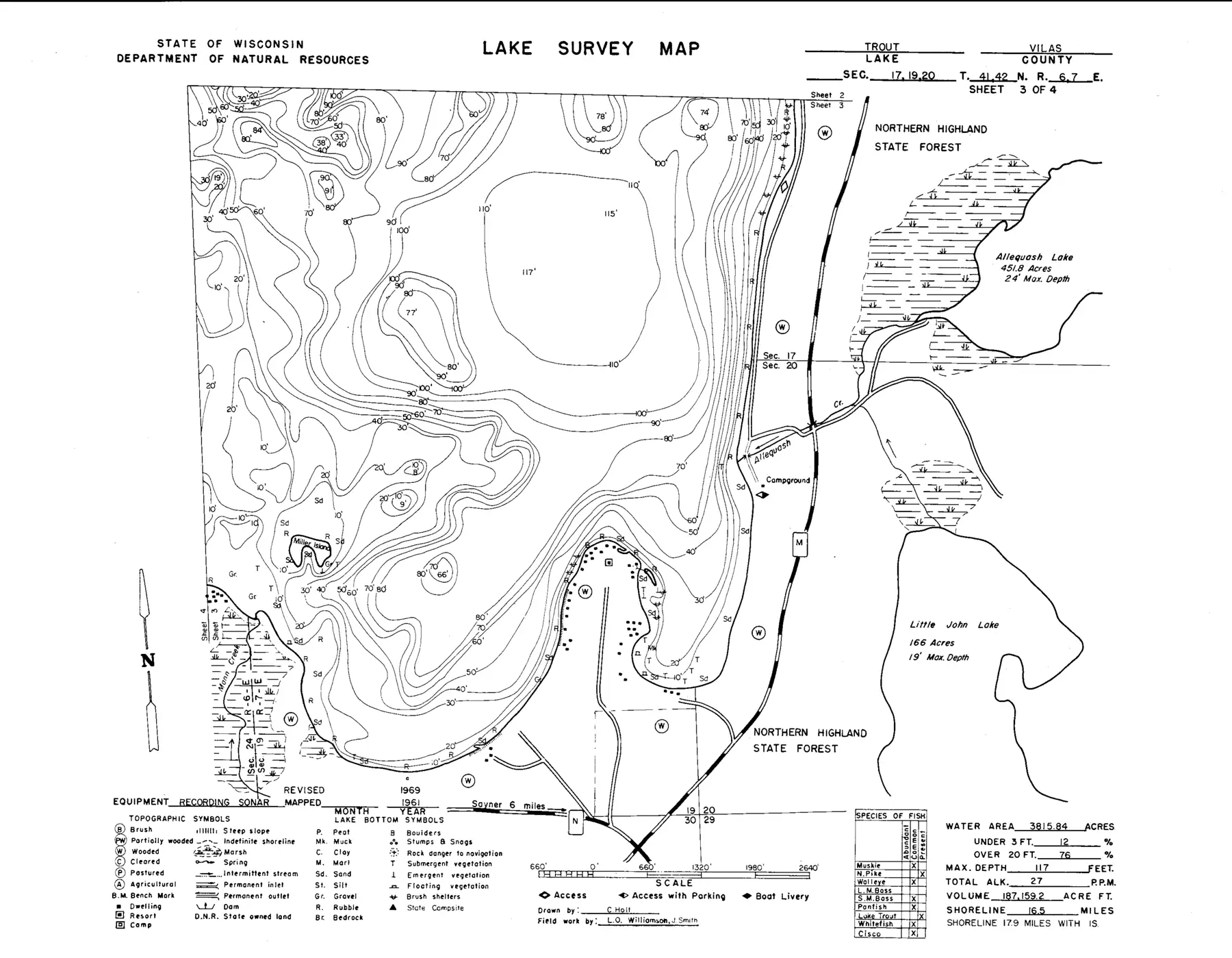 DNR survey map of Trout Lake, sheet 3 of 4. Tap to zoom.